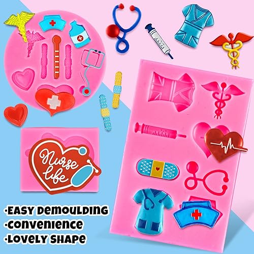 Miniatura 3 de Whaline 3 moldes para fondant de graduación de enfermera, estetoscopio 3D, moldes de silicona 3D, termómetro de patrón médico, molde de resina,