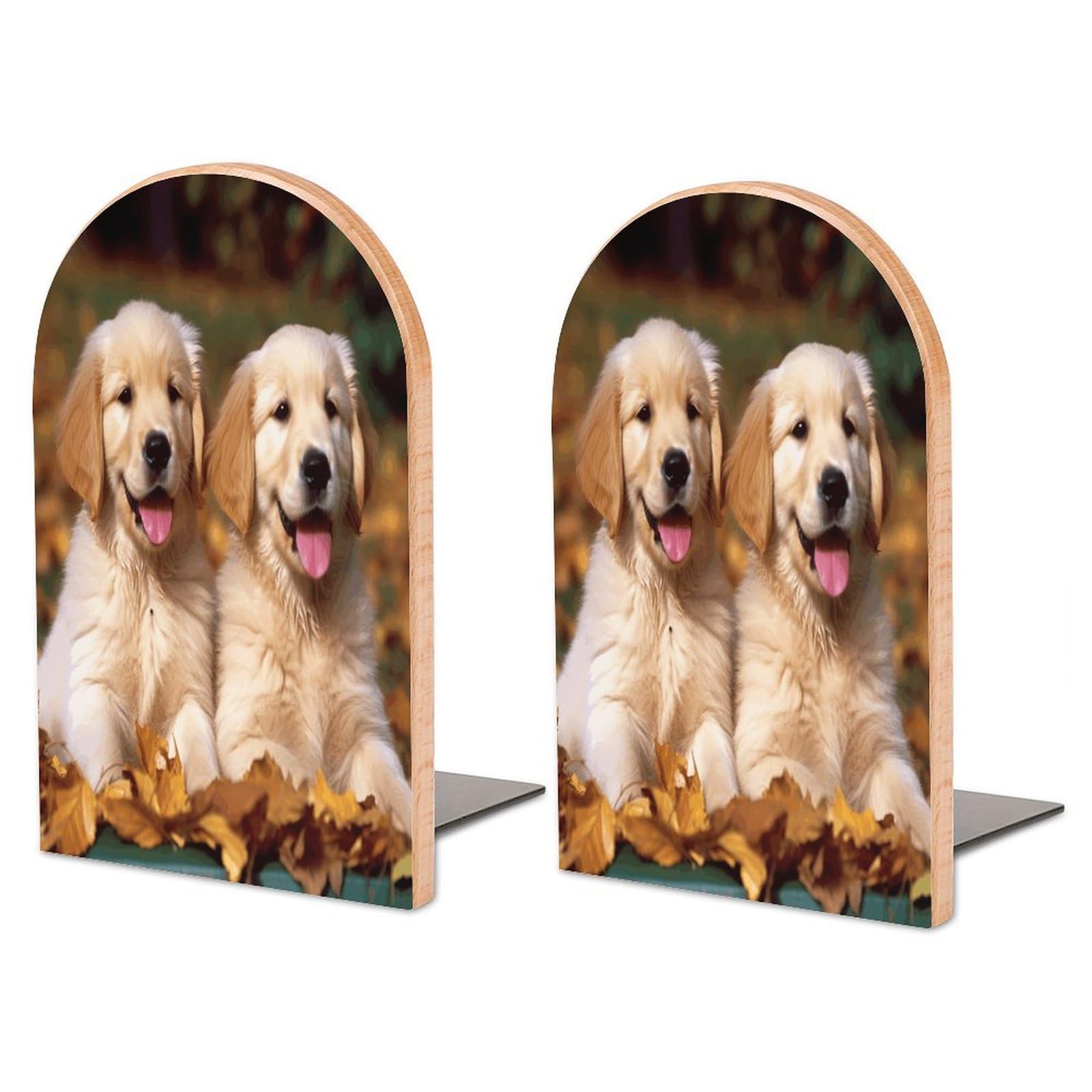 Golden Retriever Dogs Wood Bookend for Shelves 1 Pair