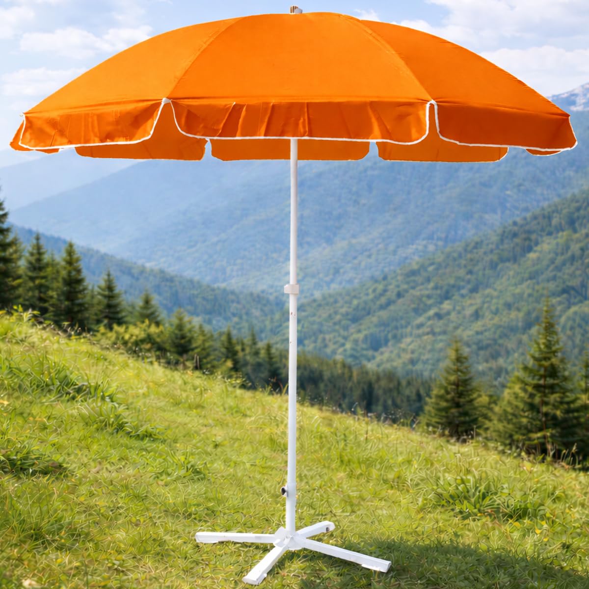 RAINPOPSON Outdoor Garden Umbrella With Stand Big Size Patio Garden Umbrella (Orange) 7Ft