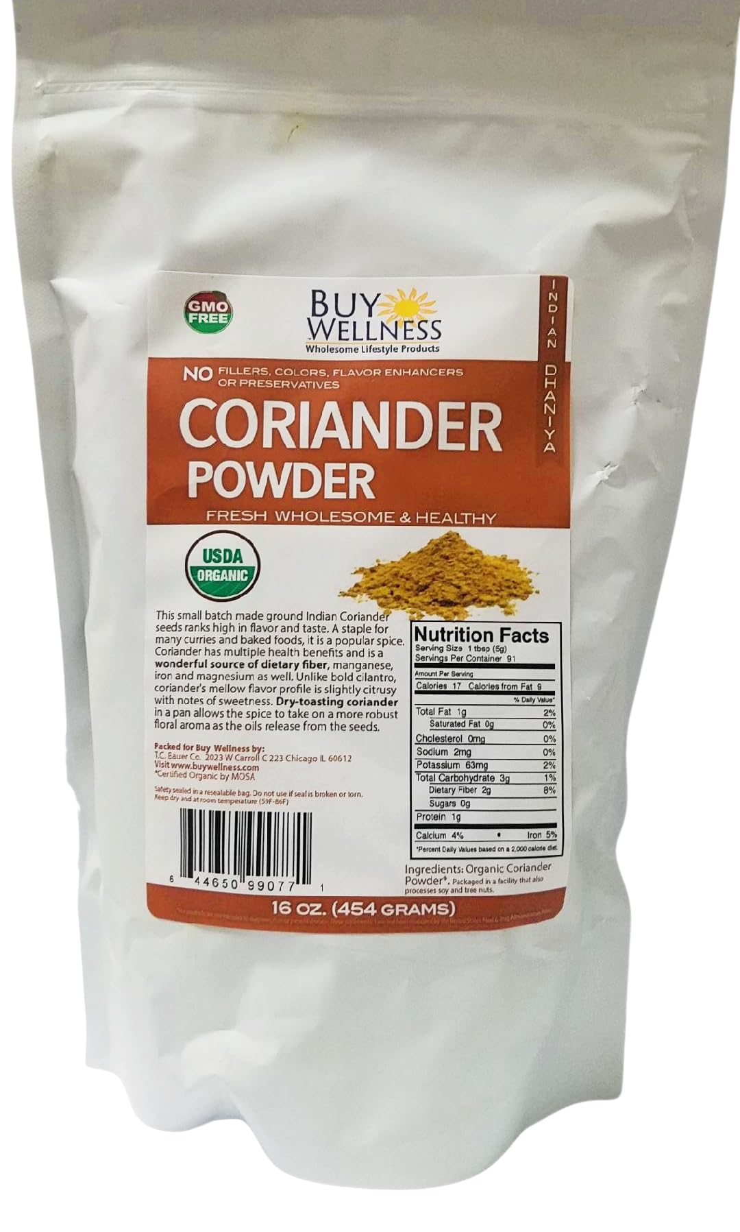 Buy Wellness Coriander powder, Organic, 100% pure Indian Dhania Powder Fresh Ground Coriander Certified Organic, 1 lb bag