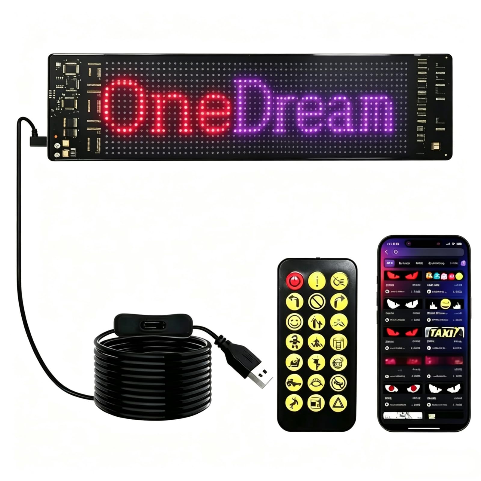 Programmable LED Sign 15''*4'',16 * 64 dot,Holiday Electronic Sign, APP Control, Text Pattern Animation Customizable, High Bright, Bluetooth 5, Business, Advertising,Holiday digital,Festival LED