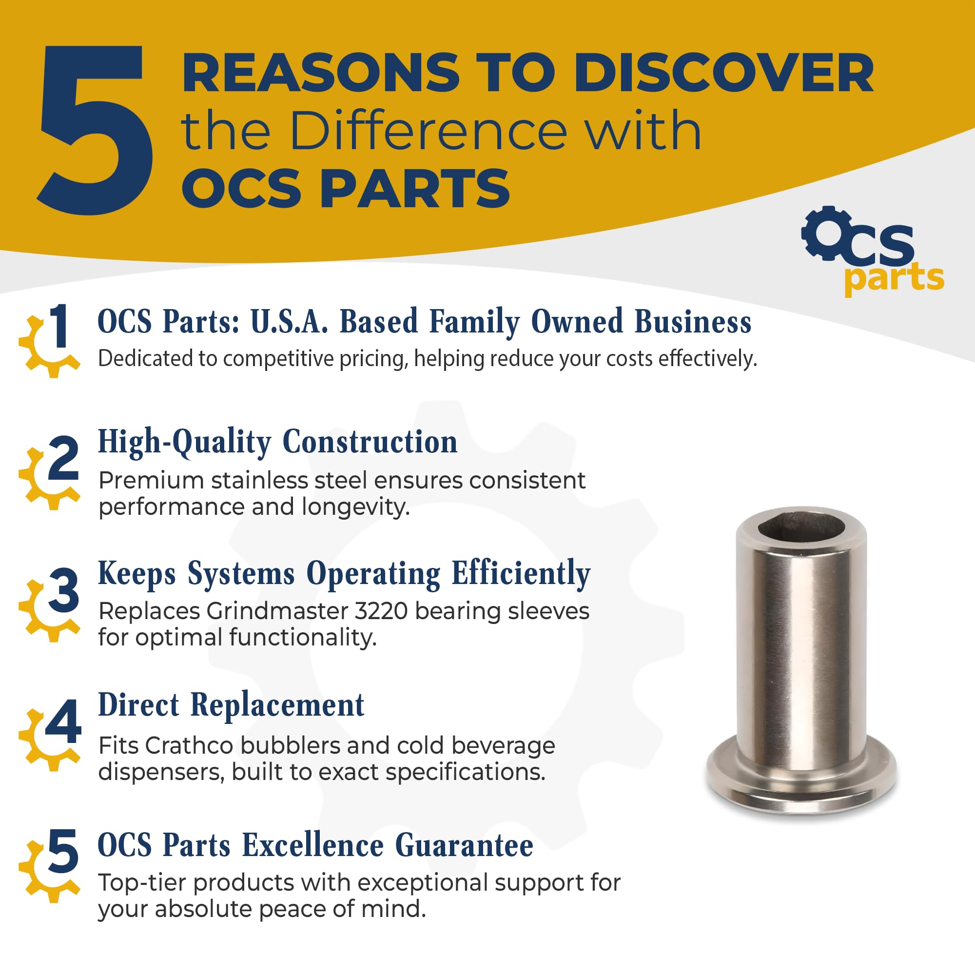 OCS Parts 3220 Bearing Sleeve for Crathco Bubblers and Cold Beverage Dispensers | Compatible Replacement for Grindmaster Cecilware 3220