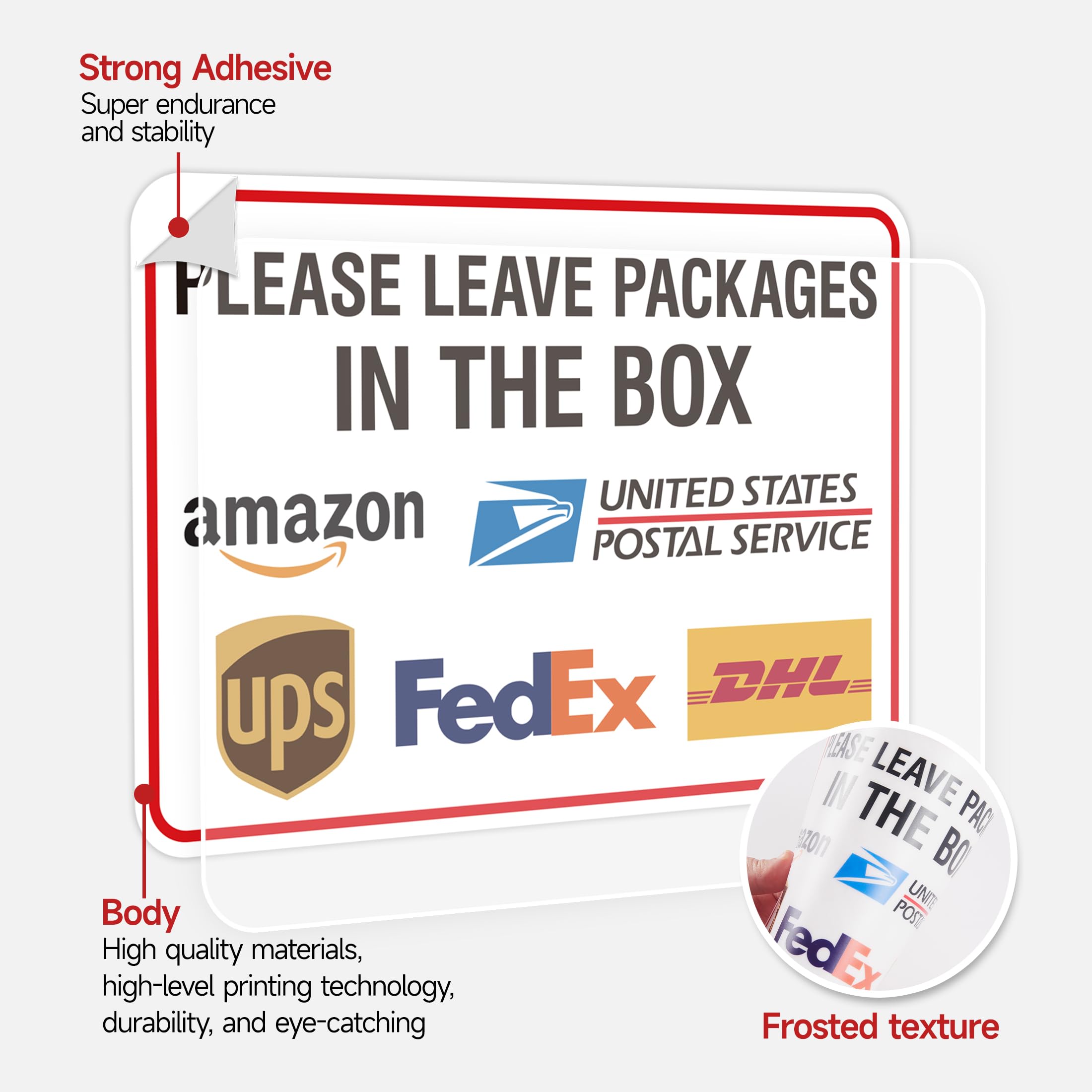 Znak "Please Leave Packages and Deliveries Here", samoprzylepne, odporne na warunki atmosferyczne znaki dostawy dla paczek, umieść paczki w pudełku do domu, biura, sklepu, pudełka, drzwi, 20 cm x 14