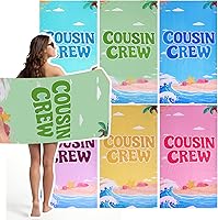 Mindsoft Cousin Crew 6-Pack Oversized Microfiber Beach Towels 59x29.5" Quick Dry Sand Repellent Family Vacation Gift