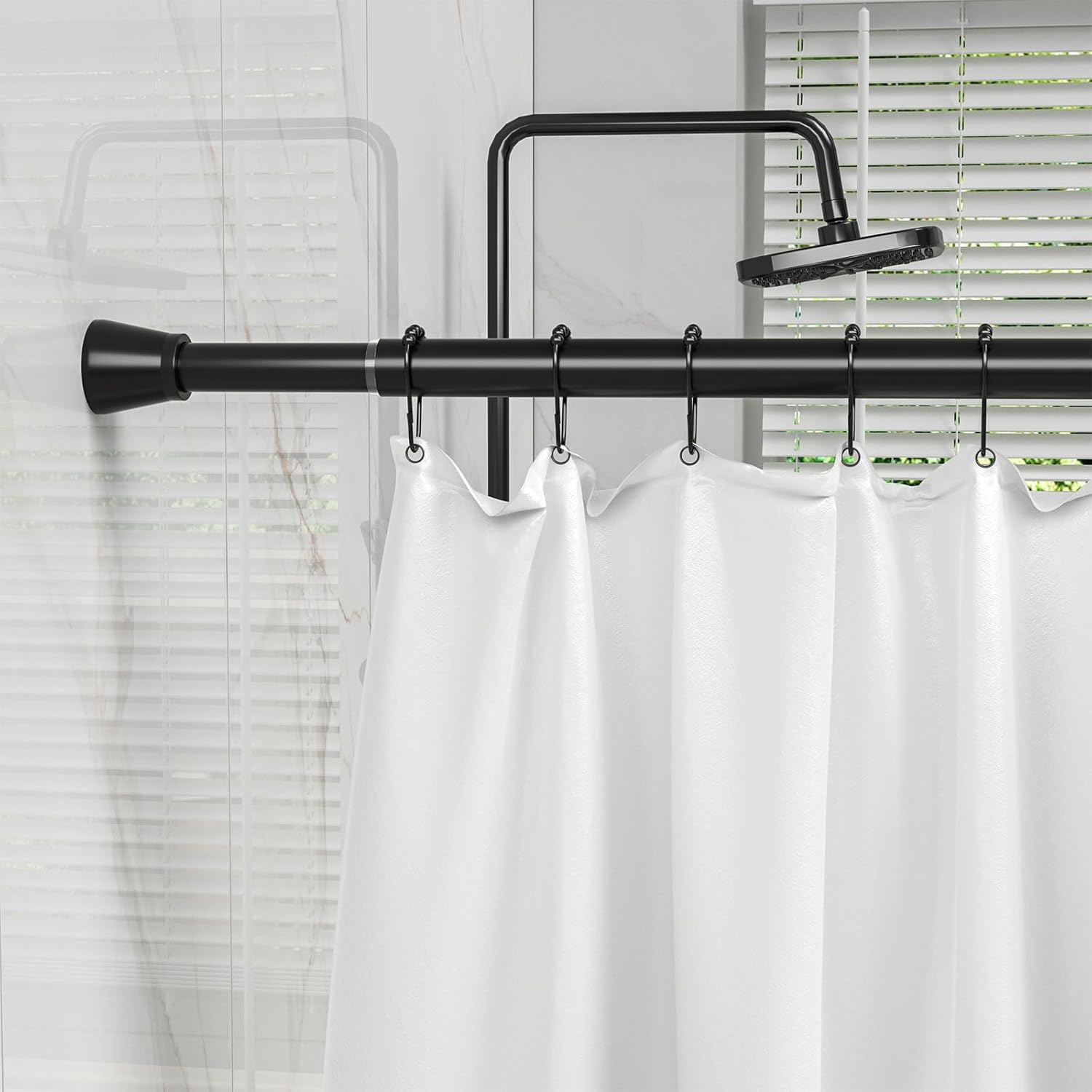 Shower Curtain Rod Black Tension Rod 45 to 77 Inch 2PCS Spring Curtain Rod Shower rod Non Slip shower curtain rod 1pcs for Windows No Drilling Adjustable Tension Rods of Curtain Window Closet Kitchen