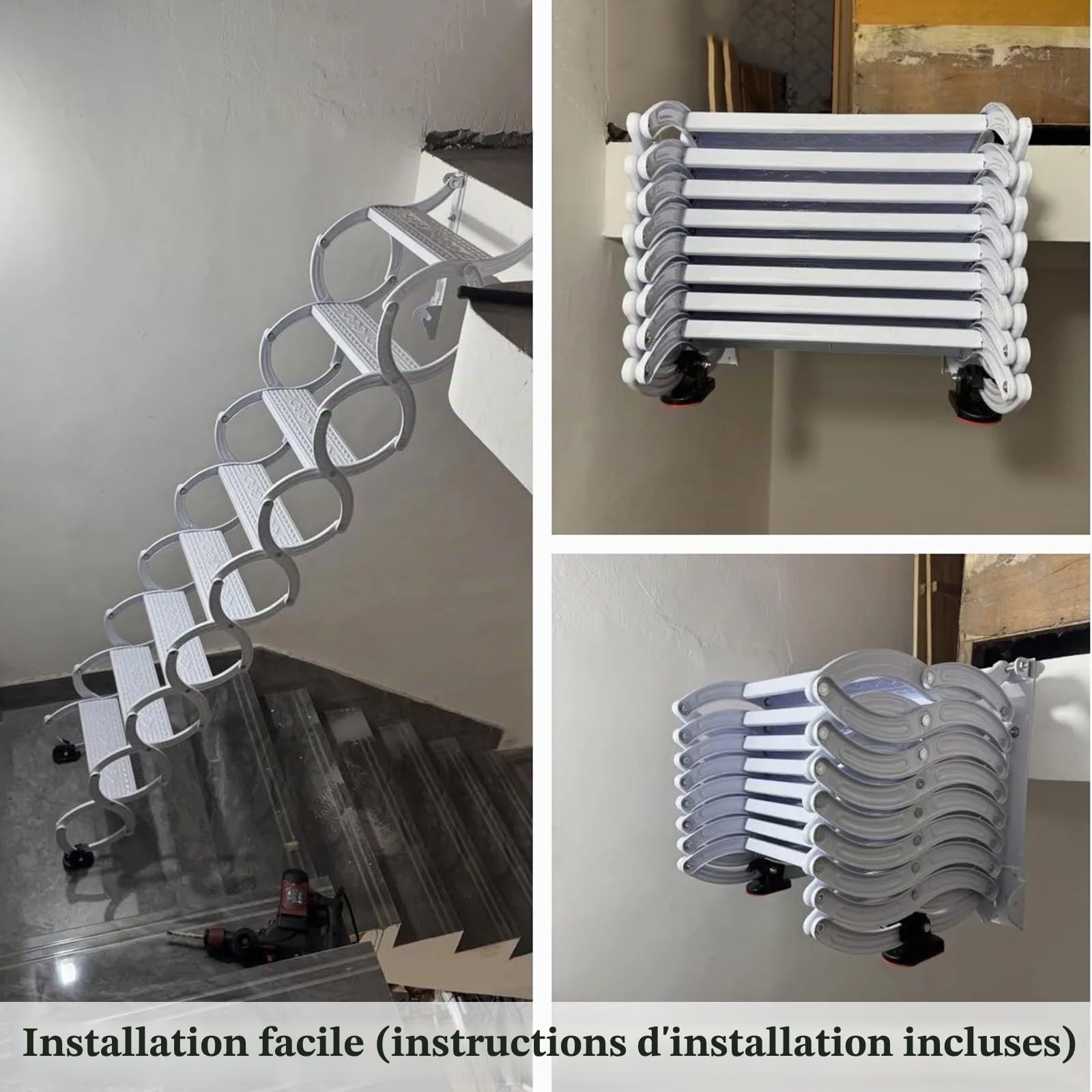 Escalier Pliant Mural, échelle escamotable Pliable pour Grenier avec pédales élargies, échelle télescopique pour Grenier d'extérieur avec système d'abaissement(H280CM/110IN)