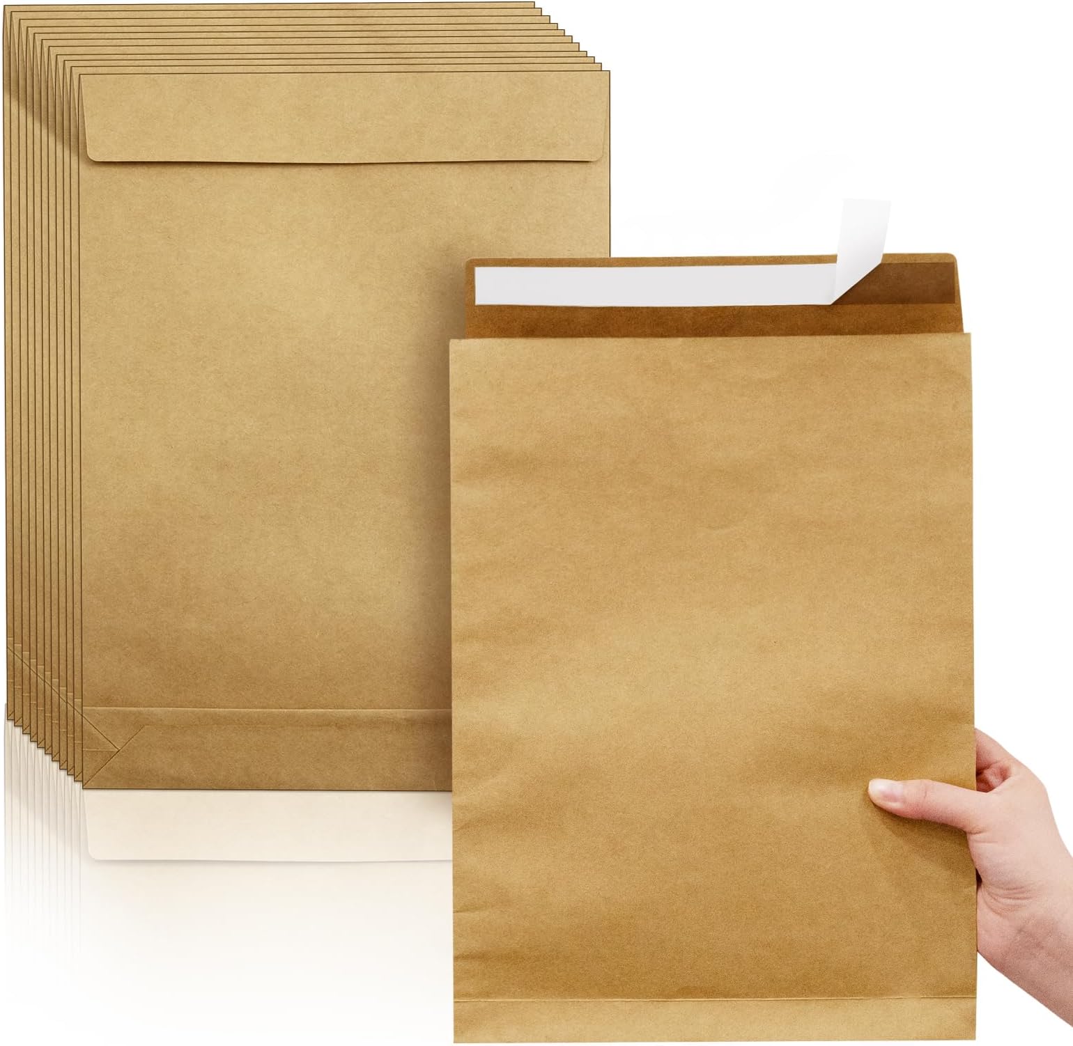 Cheardia 30 Pack Catalog Envelopes, 13 x 9.3 Inch Large Expandable Kraft Mailing Envelope with Sealing Adhesive for Paper Documents, Photos, Business, Office, Brown
