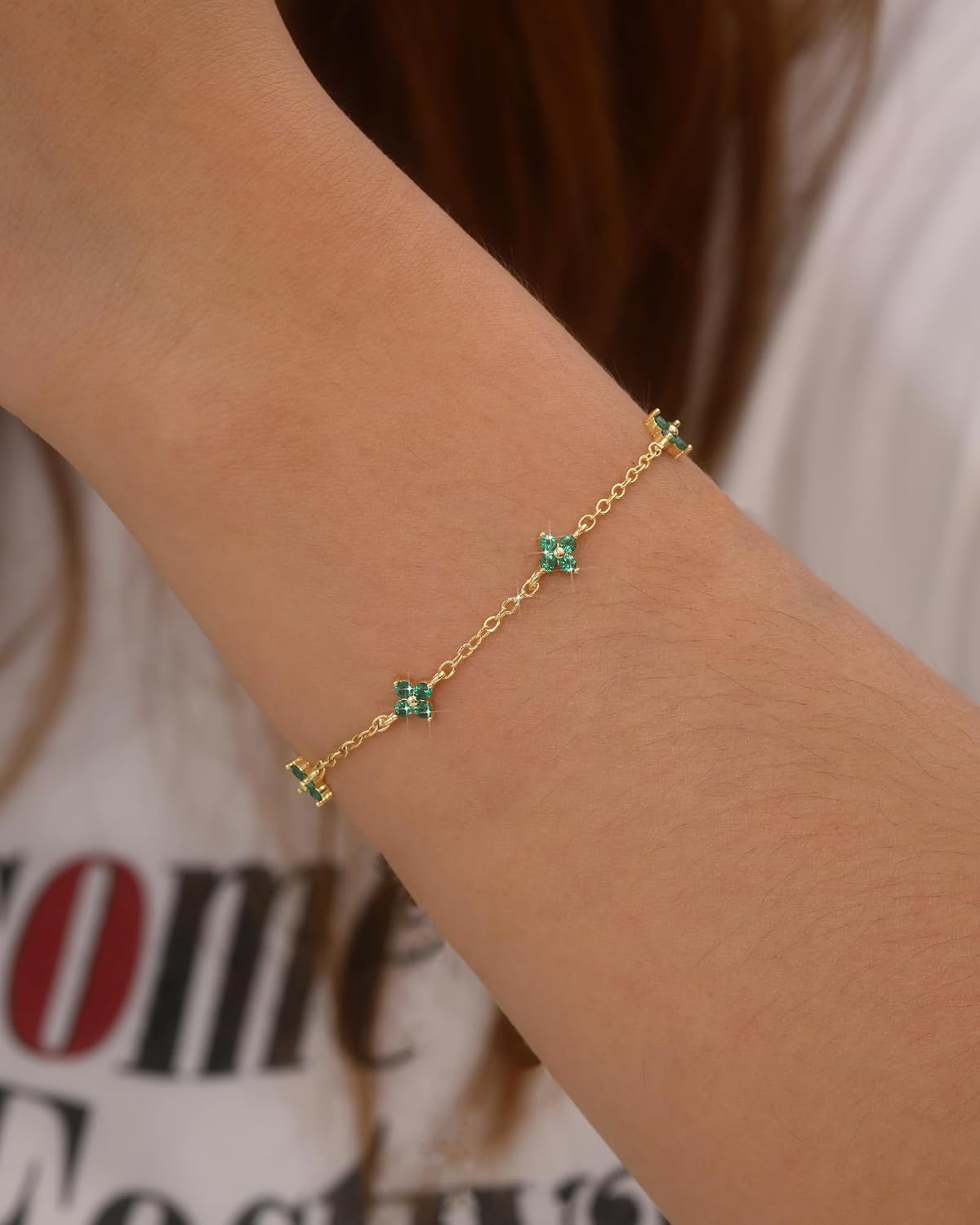 JSJOY Birthstone Bracelets for Women, 14K Gold Bracelets for Women Mom Gifts Birthday Mothers Day Gifts for Gf Dainty Flower Gift for Her Birthstone Bracelet Mothers Day Gift