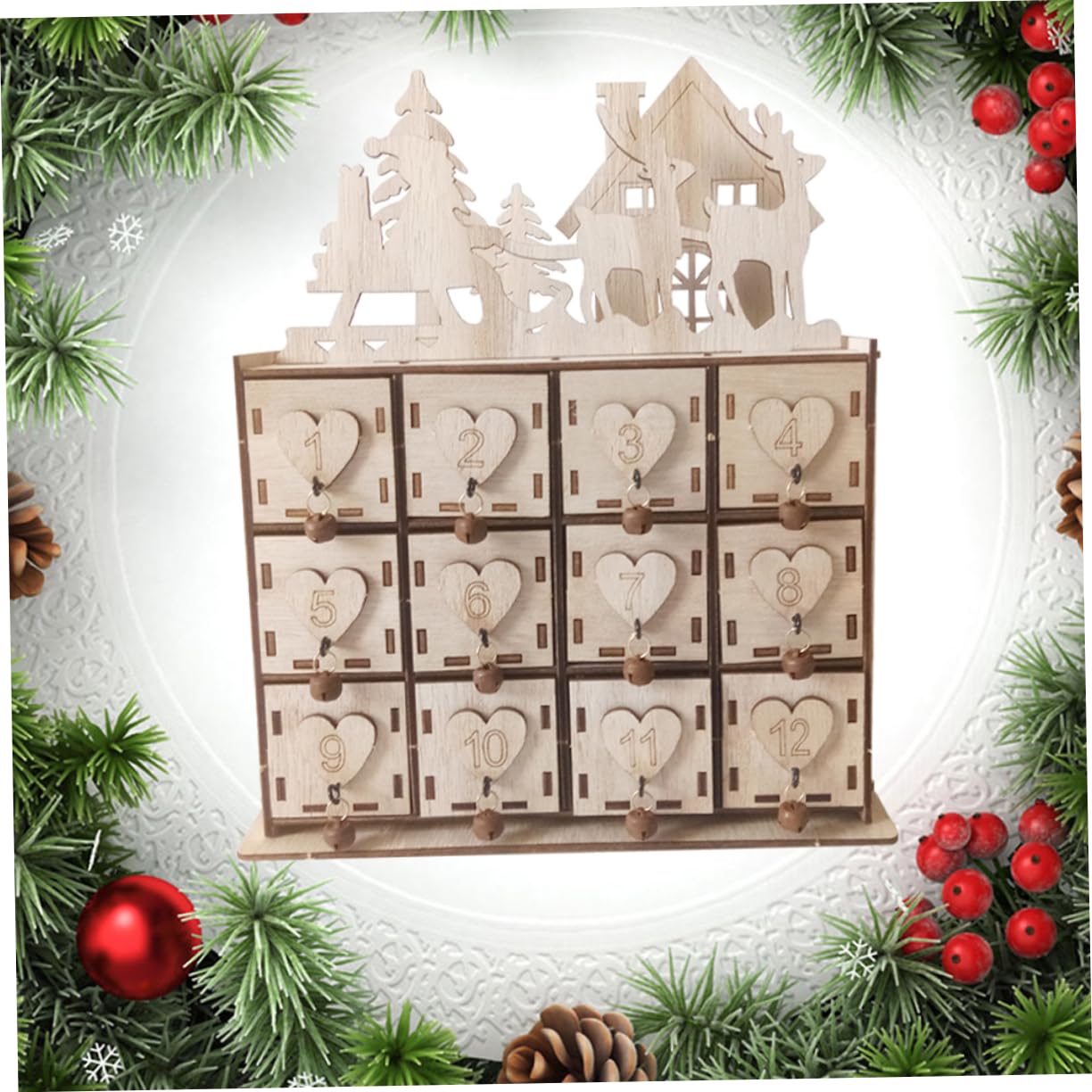 Ciieeo Caja de Madera Creativa para Guardar Objetos Navideños Estuche para Patrones de Calendario Manualidades Navideñas para Adornos Navideños Diseño de Corazón para Artículos Diversos