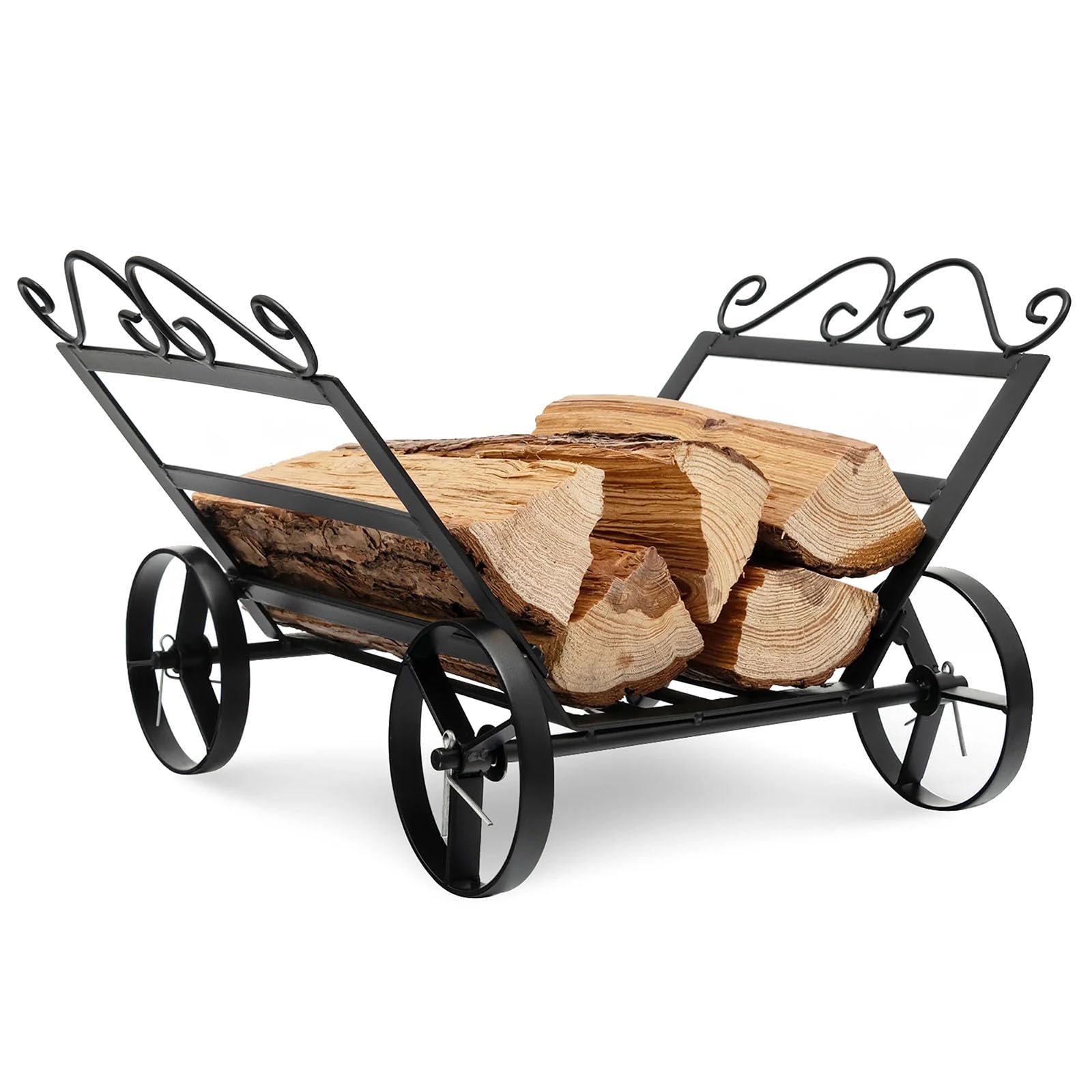 Kaminholzregal, robuster Kaminholzhalter aus Metall mit beweglichen Rädern, Holzlager-Stapelregal für den Innen- und Außenbereich, langlebiger, pulverbeschichteter Stahl Holzscheitaufbewahrung