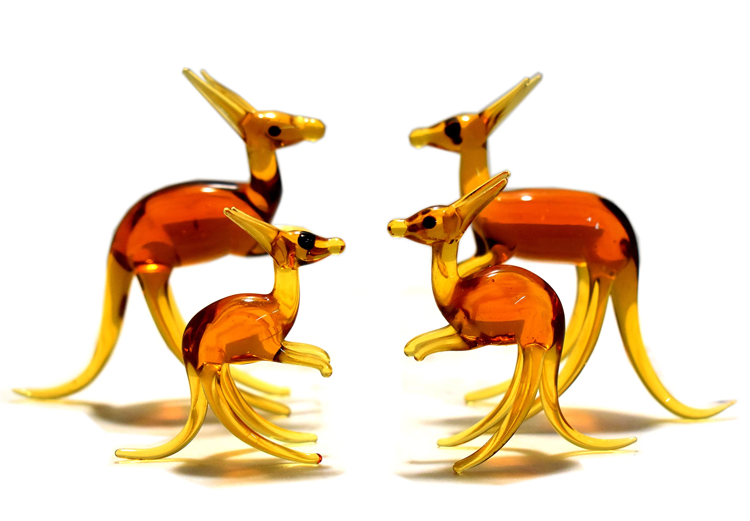 MARBOGLASS India Handicrafted Beautiful Kangaroo Family, Crystal Showpiece for House Decoration, Gift Item (4 Pieces) (Brown)