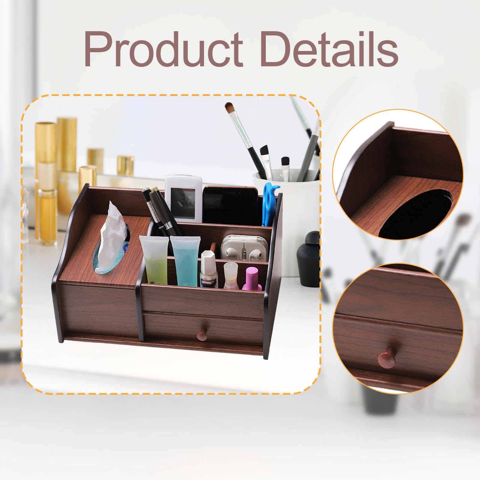 Organizer Da Scrivania in Legno con Cassetto, Scomparti Multipli,