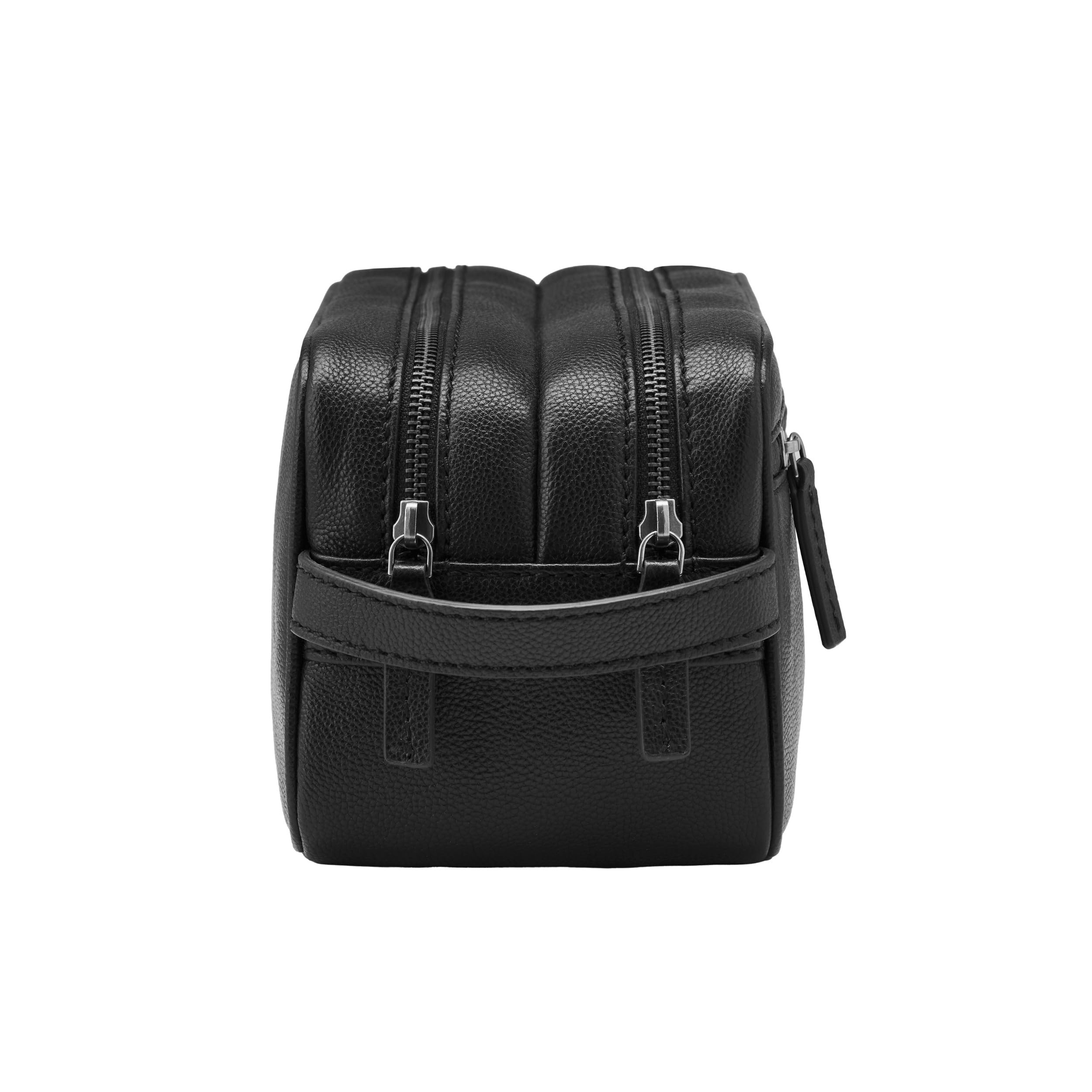 DRAKENSBERG Beauty case da uomo in pelle 'Enrico' con 2 scomparti con cerniera, grande, elegante, 5 l, Nero , Standardgröße 25cm, Classico