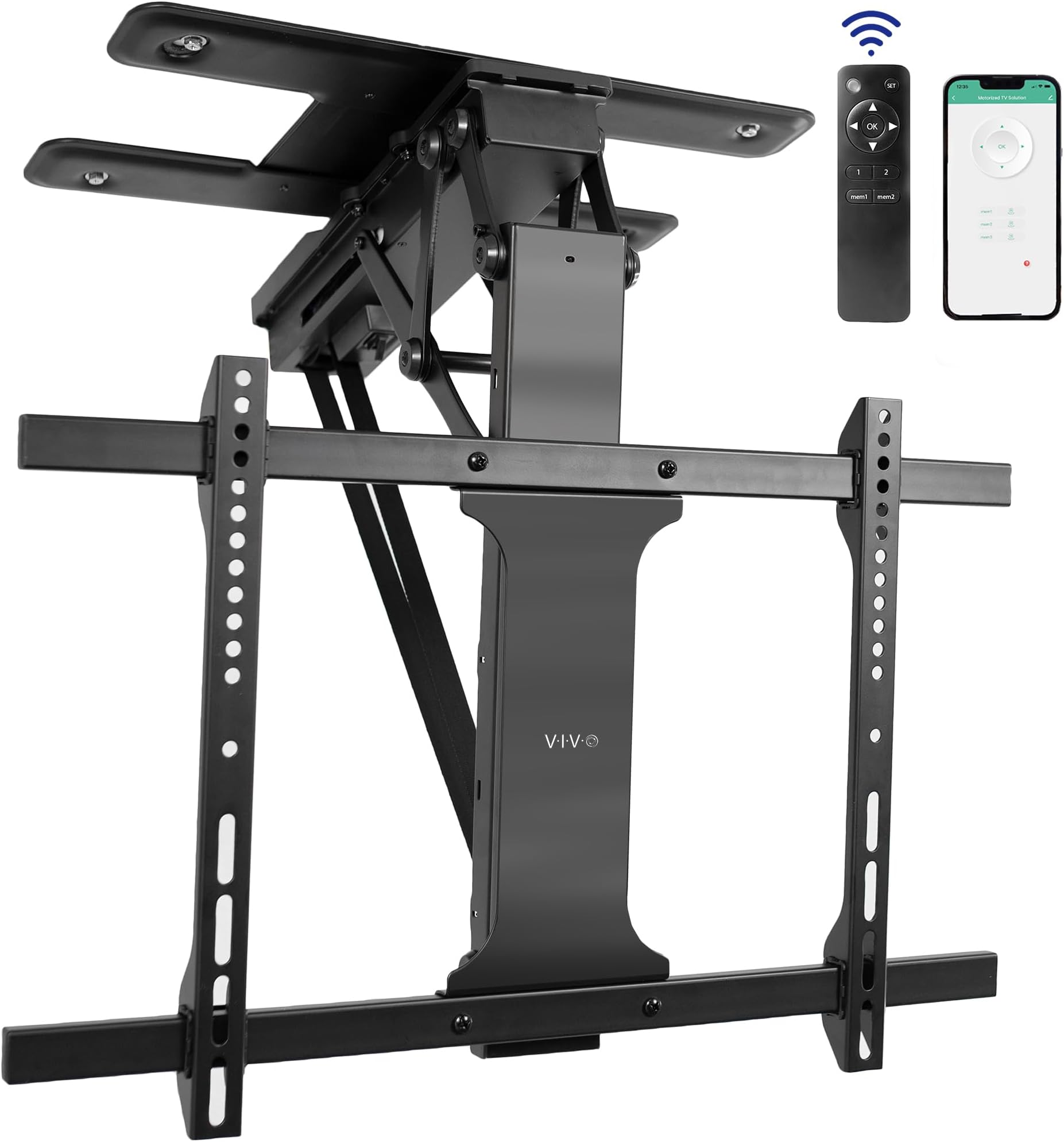 VIVO Electric Flip Down Swiveling Ceiling TV Mount for 32 to 70 inch Screens, Large Motorized Flat Ceiling VESA Mount, App and Voice Control, Black, MOUNT-E-FD70S