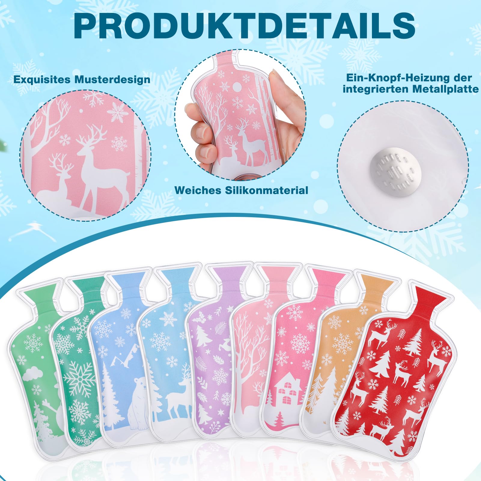 Set di 9 scaldamani riutilizzabili, immediatamente attivato, di lunga durata, scaldamani, piccoli cuscinetti termici per viaggi, ufficio, casa, scuola