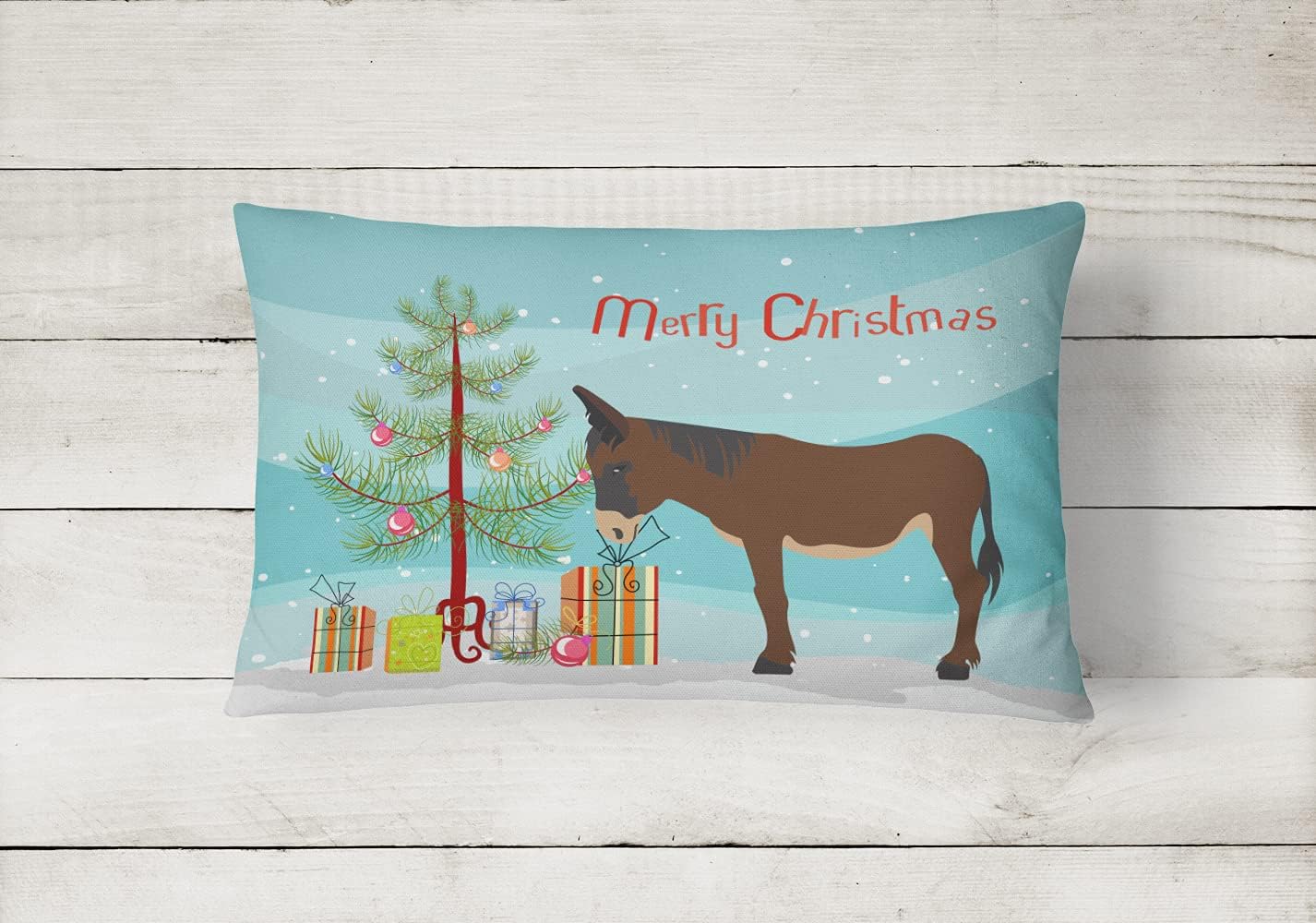 Caroline's Treasures BB9220PW1216 Zamorano-Leones Donkey Christmas Canvas Fabric Decorative Pillow, Teal Machine Washable, Indoor Outdoor Decorative Pillow for Couch, Bed or Patio, 12HX16W