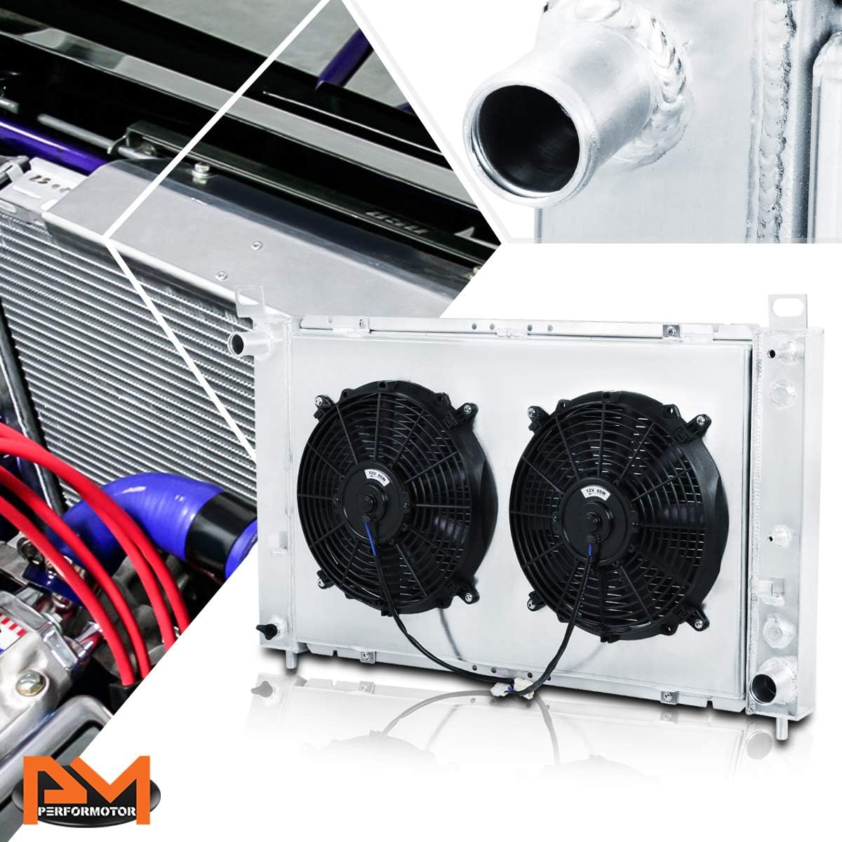 2-Row Aluminum Core Cooling Radiator w/Fan Shroud Compatible with GMC Sierra/Yukon 4.8/5.3 00-06