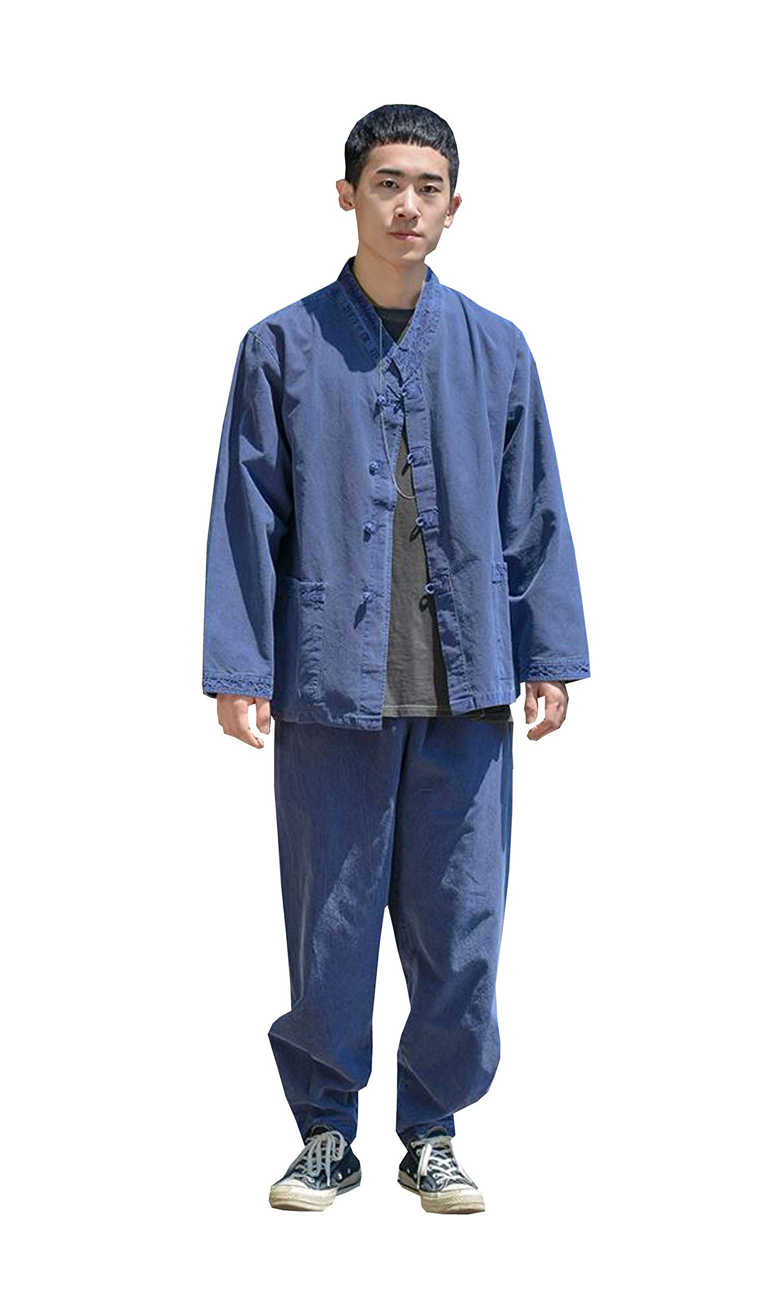 limemomoModern Hanbok Man Woman Daily Comfortable Clothes 100% Cotton Washed Casual V-Neck Jacket and Pants Set NAVY 10042