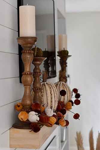 Miniatura 6 de Mud Pie Candelabro de madera con cuentas, marrón, mediano