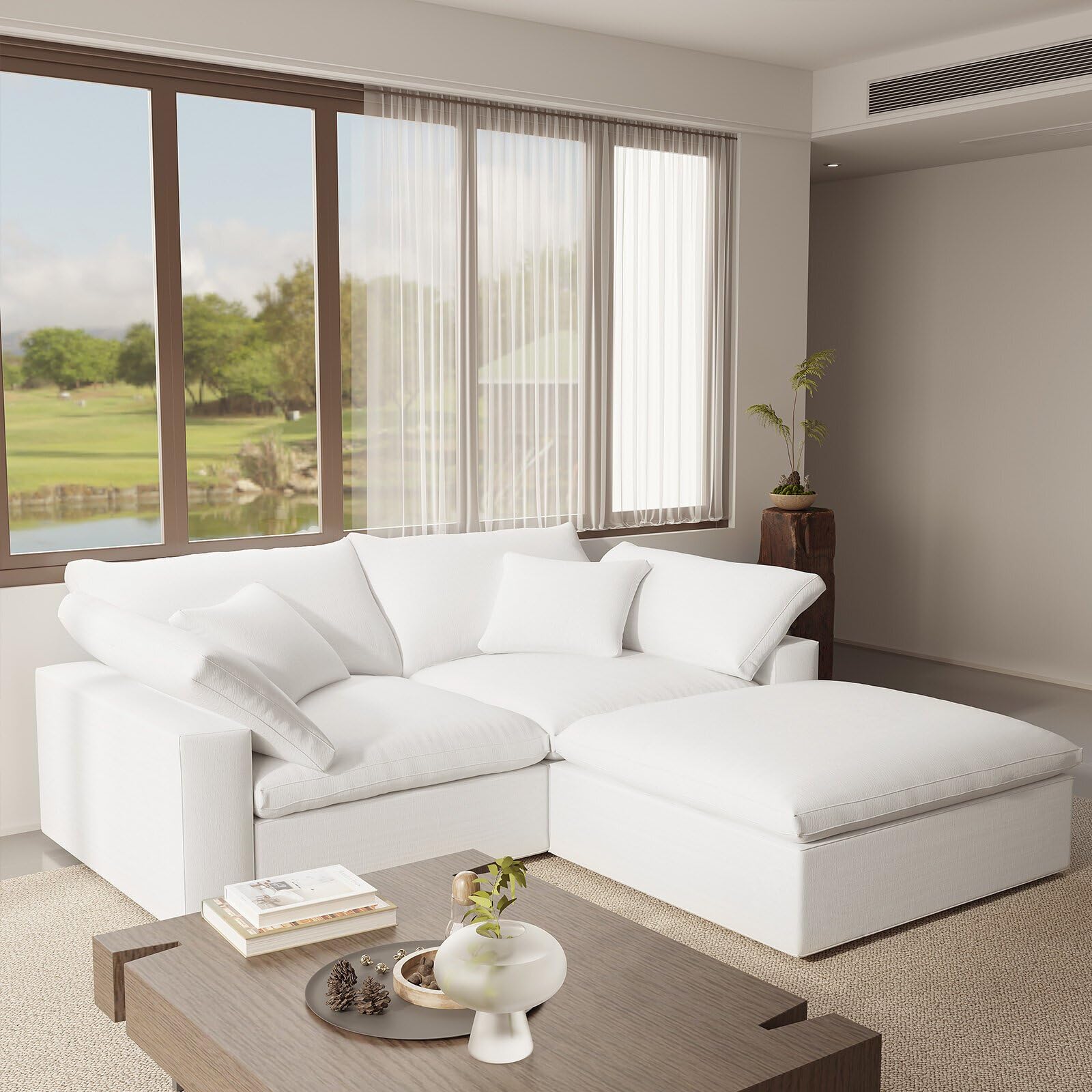 Forest aesthetics Modular Sectional Cloud Sofa Couch,L Shape 2 Seaters with Chaise Modern Down Filled Sofas Detachable Couch Cushion Covers Couches