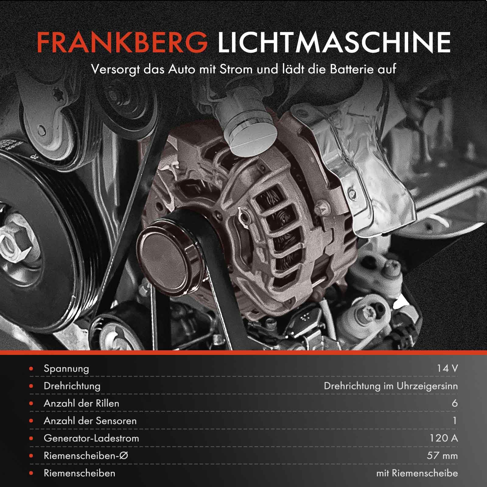 Frankberg Alternador con polea rueda libre 120A 1-Polo Gasolina 60604238