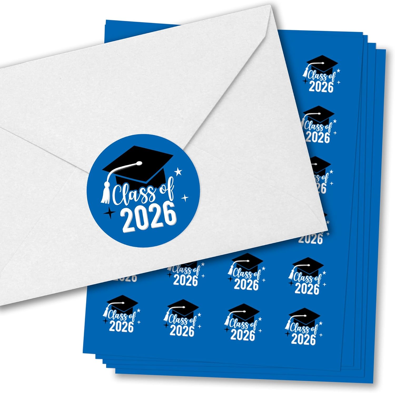 Big Dot of Happiness Class of 2026 Blue Grad Party Envelope Seal Stickers, Round Circle Stickers to Seal Invites & Thank You Cards, Graduation Envelope Seals - 120 Count (Blue)