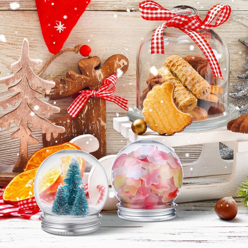 GLEAVI Petite boule à neige transparente : 15 boules à neige en plastique de 150 ml avec bouchon à visser pour bonbons, biscuits, loisirs créatifs, Noël, paysage végétal
