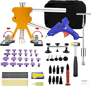 BlueFire Auto Body Paintless Dent Removal Kit 58pcs Car Dent Removal Kit Auto Dent Puller Kit Pops A Dent Car Repair Kit with Golden Lifter, Bridge Puller & Glue Gun for Car Hail Damage Door Ding Fix