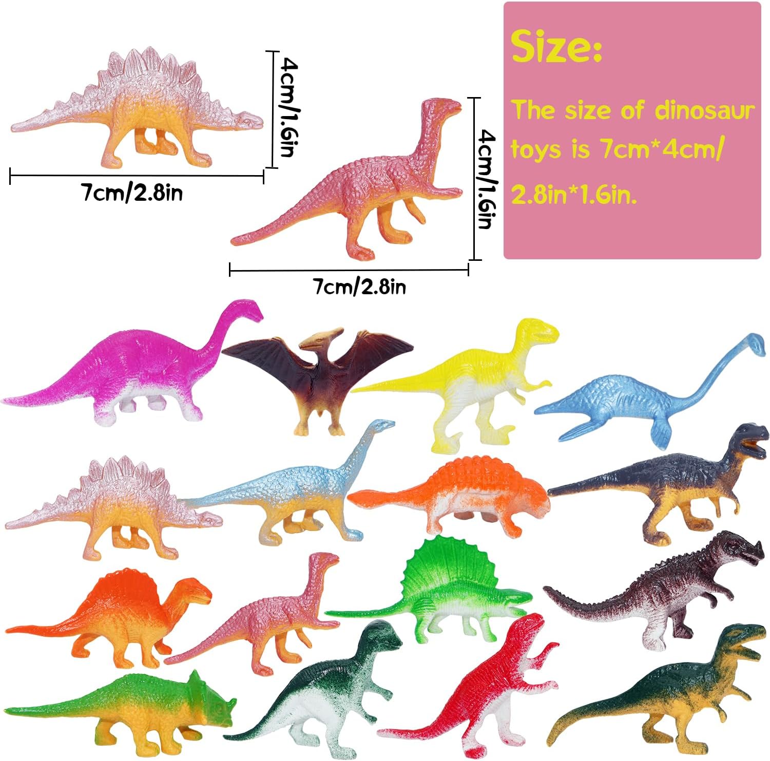 64Pcs Mini Dinosaur Figures, Assorted Small Plastic Dinosaur Toys for Cake Toppers Easter Eggs Filler