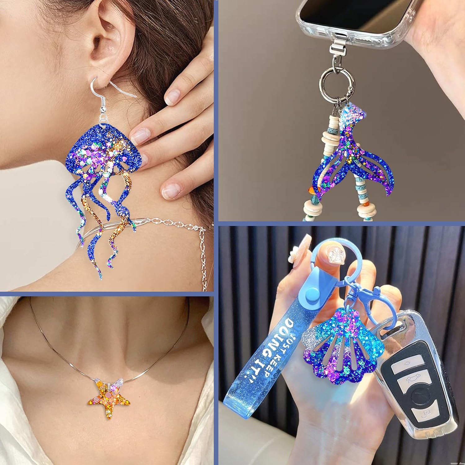 YODOYO Resin Earring Molds 3pcs Ocean Marine Life Jewelry Resin Molds UV Resin Jellyfish Shell Starfish Earrings Keychain Necklaces Pendant Silicone Molds DIY Art Craft Jewelry Making Supplies