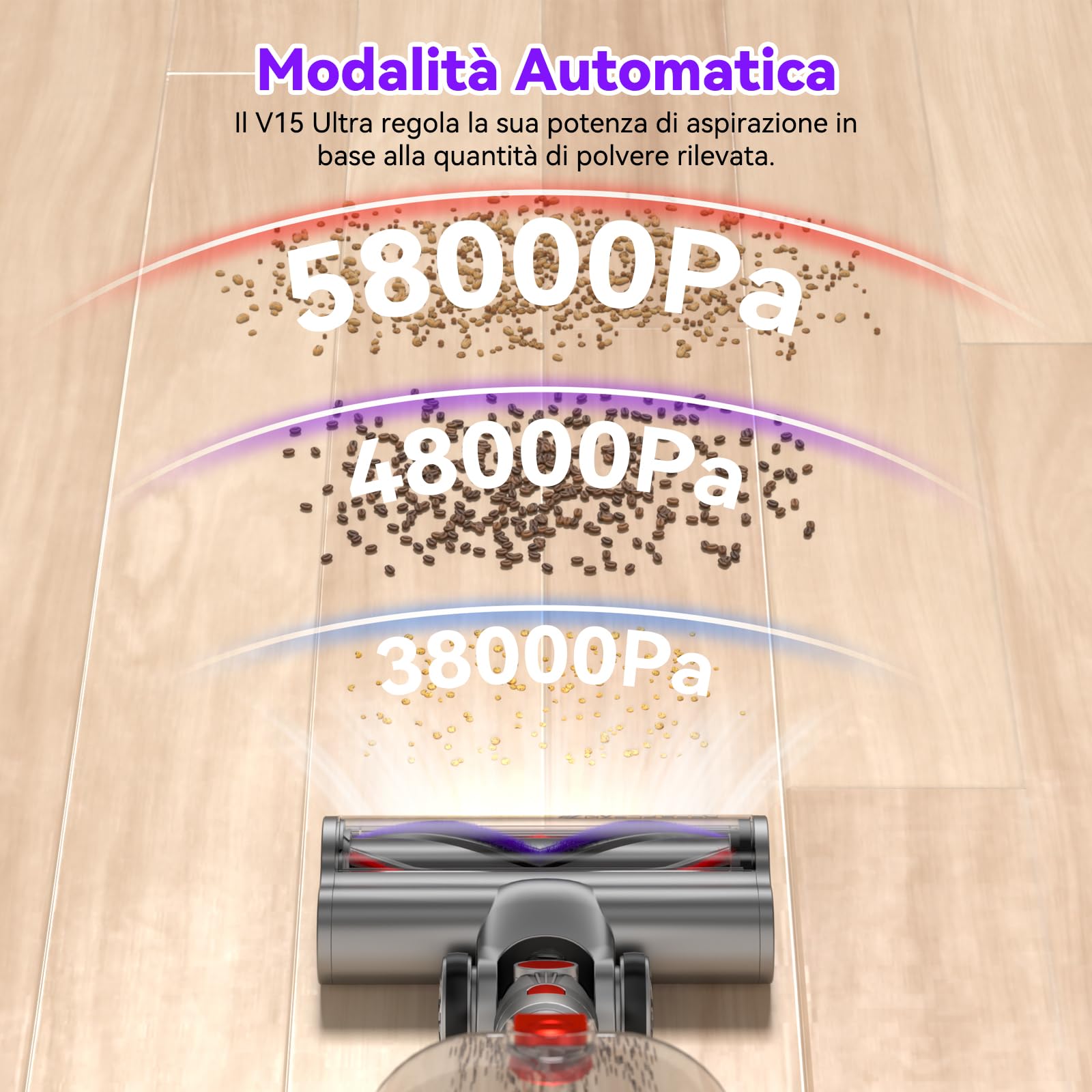 Vistefly V15 Ultra Aspirapolvere senza Fili, 58KPa 600W 80 Minuti Scopa Elettrica senza Filo Potente, Doppio Contenitore Anti-Groviglio Modalità Automatica per Pavimenti Tappeti Peli Animali