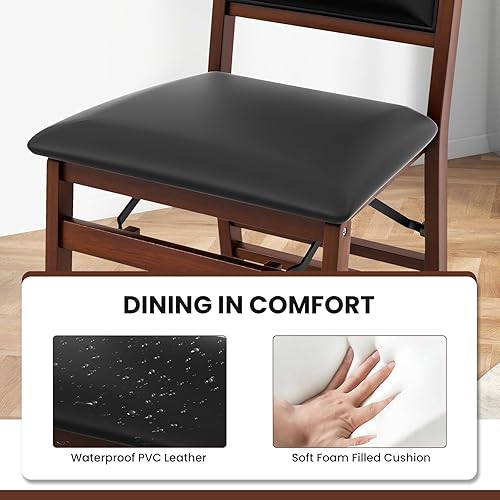 Miniatura 6 de KOTEK Juego de 2 sillas de comedor plegables, sillas de cocina de madera con asiento y respaldo acolchados, sillas laterales plegables sin brazos