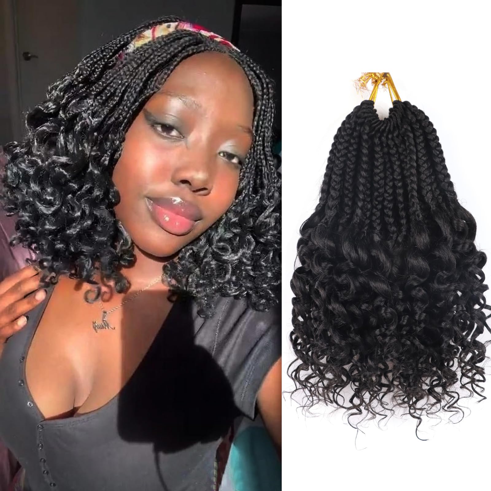 Box Braids Crochet Hair 10 Inch 7 Packs Short Crochet Braids for Black Women Pre Looped Crochet Goddess Box Braid with Curly Ends Micro Pre Braided