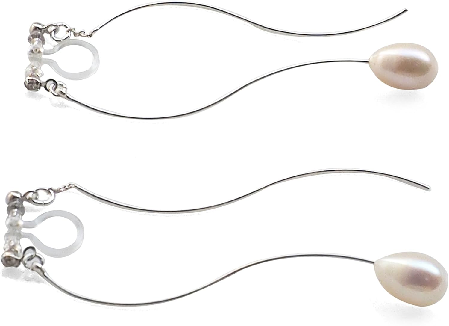 Invisible Clip On Earrings Dangle Freshwater Pearl Double Sided Bar Clip-on Bridal Gold Non Pierced Wedding Silver Fashion Earrings for Women