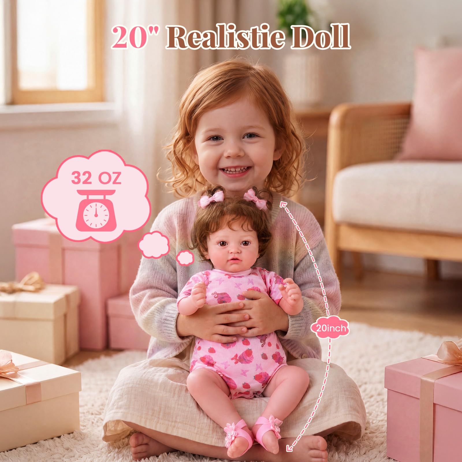 BABESIDE Reborn-Baby 20 Zoll Mädchen, Lebensechte Babypuppe Offene Augen | Realistische Reborn Puppe mit Weichem Stoffkörper und Vinylgliedmaßen, Zubehör Set, Geschenk für Kinder ab 3 Jahren