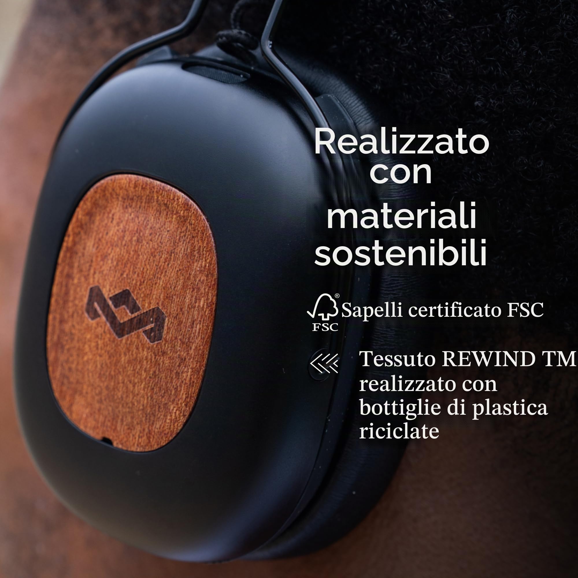 House of Marley Positive Vibration Rebel Cuffie Over-Ear ANC - Nero | Wireless Bluetooth, Cancellazione Adattiva del Rumore, Autonomia 130 Ore, IPX5, Driver da 40mm, Materiali Sostenibili