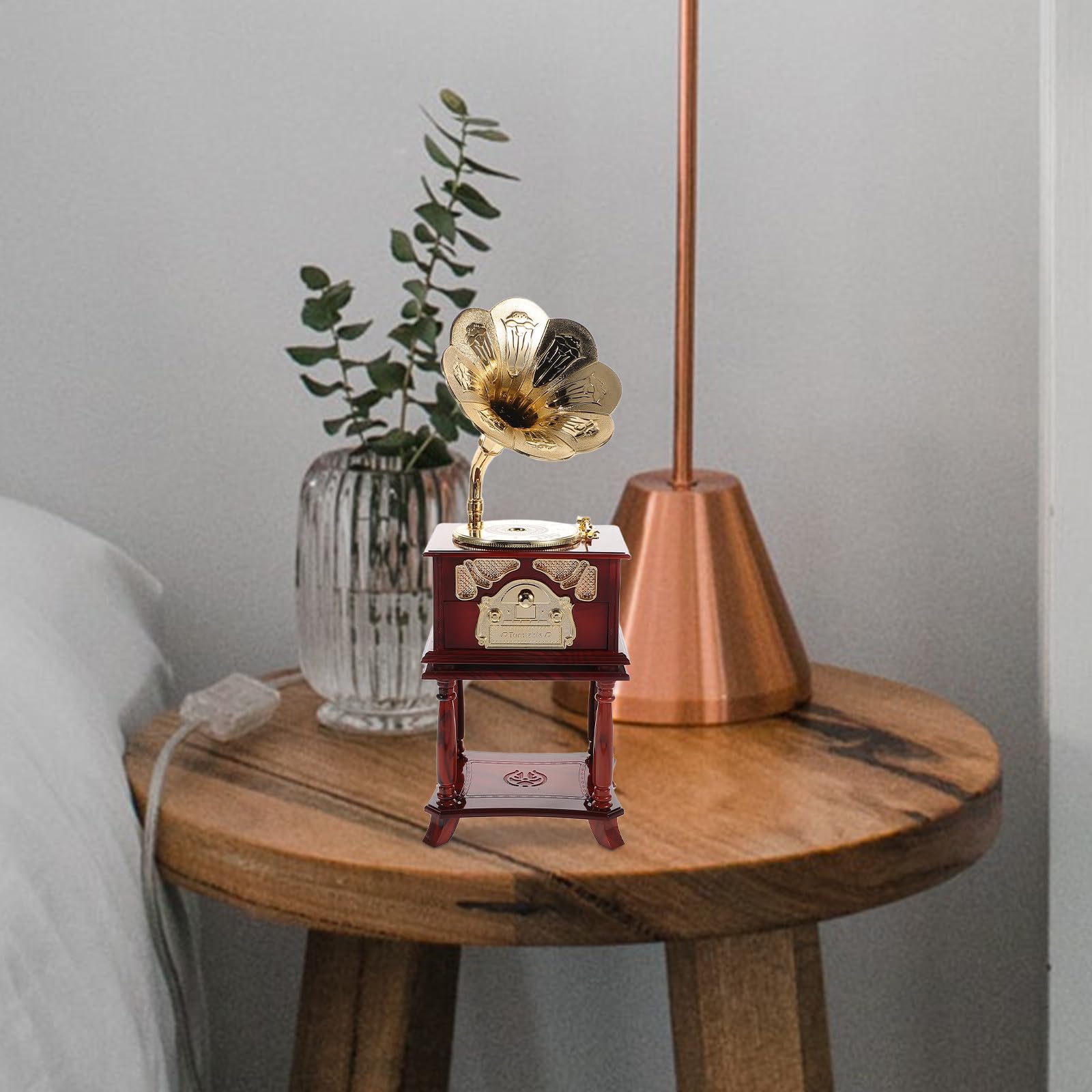 Healeved Caja de Música Retro con Mecanismo Clásico en Estilo Gramófono Antiguo, Decoración de Mesa Compacta y Creativa para Obsequio en Ocasiones Obsequios