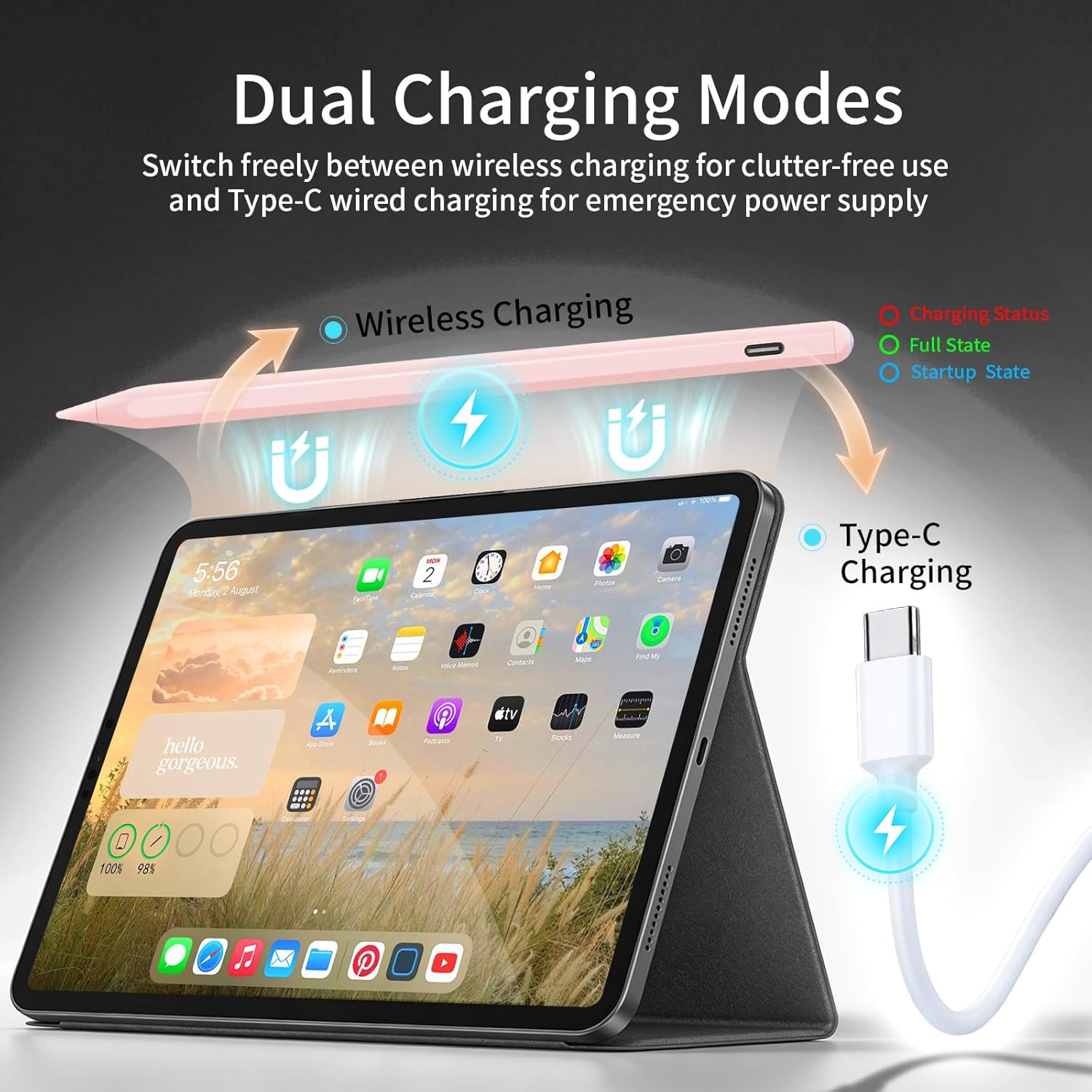 Apple Pencil : Fast Charging, Palm Rejection, Tilt Sensitive, Pixel Precision, Good for iPad 6-11 Generation, iPad Pro 11/12.9/M4/M5, iPad Air 3/4/5/M2/M3,iPad mini 6/5, Pink