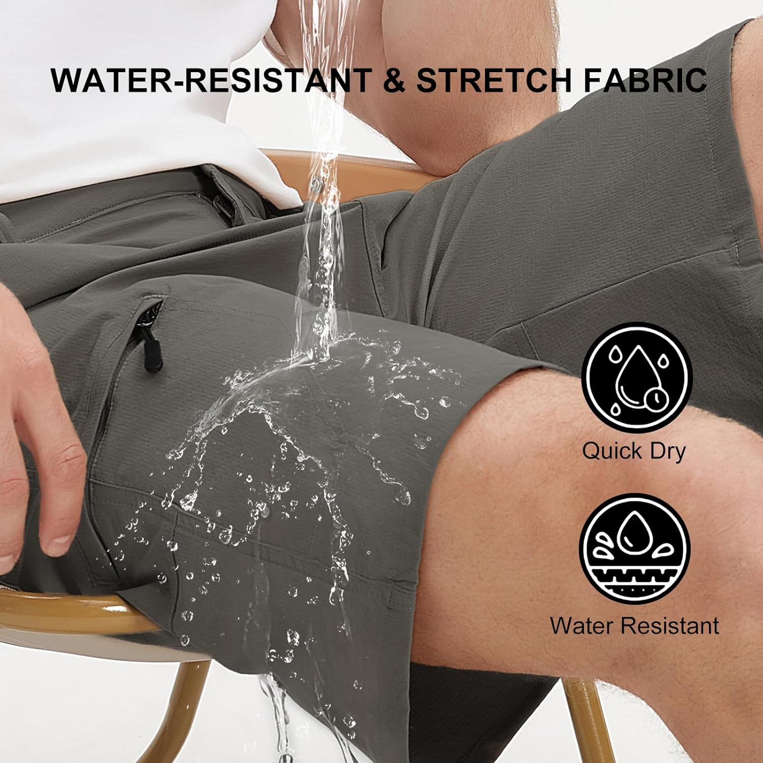 Men's Hiking Cargo Shorts 9" Stretch Quick-Dry Lightweight Work Shorts with 6 Pockets Casual Golf Fishing Shorts - Image 3