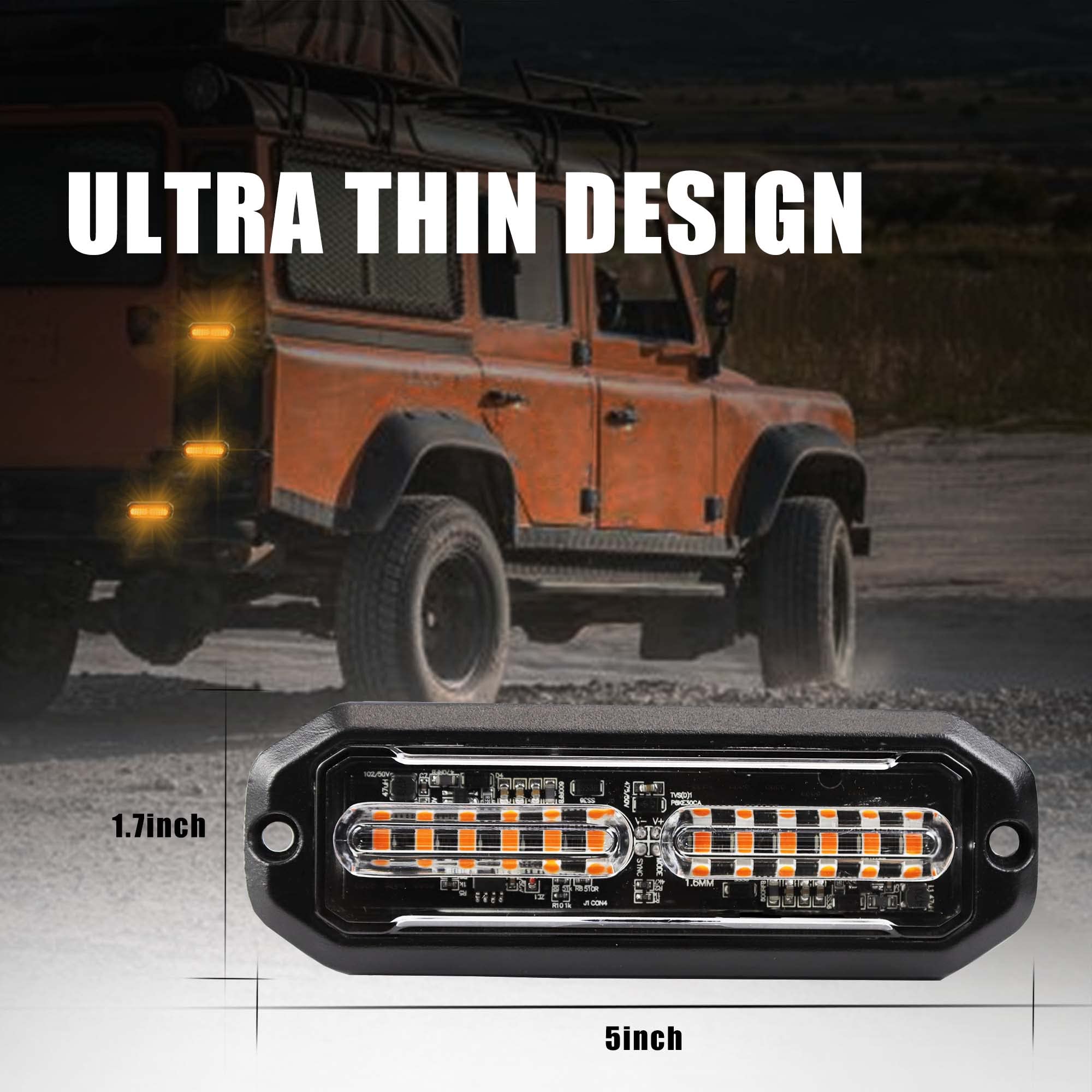 WINECO Luces estroboscópicas LED ámbar para camiones, 8 unidades, 12 LED, montaje en superficie, kit de luces estroboscópicas intermitentes para camiones, coches, vehículos, LED, mini parrilla