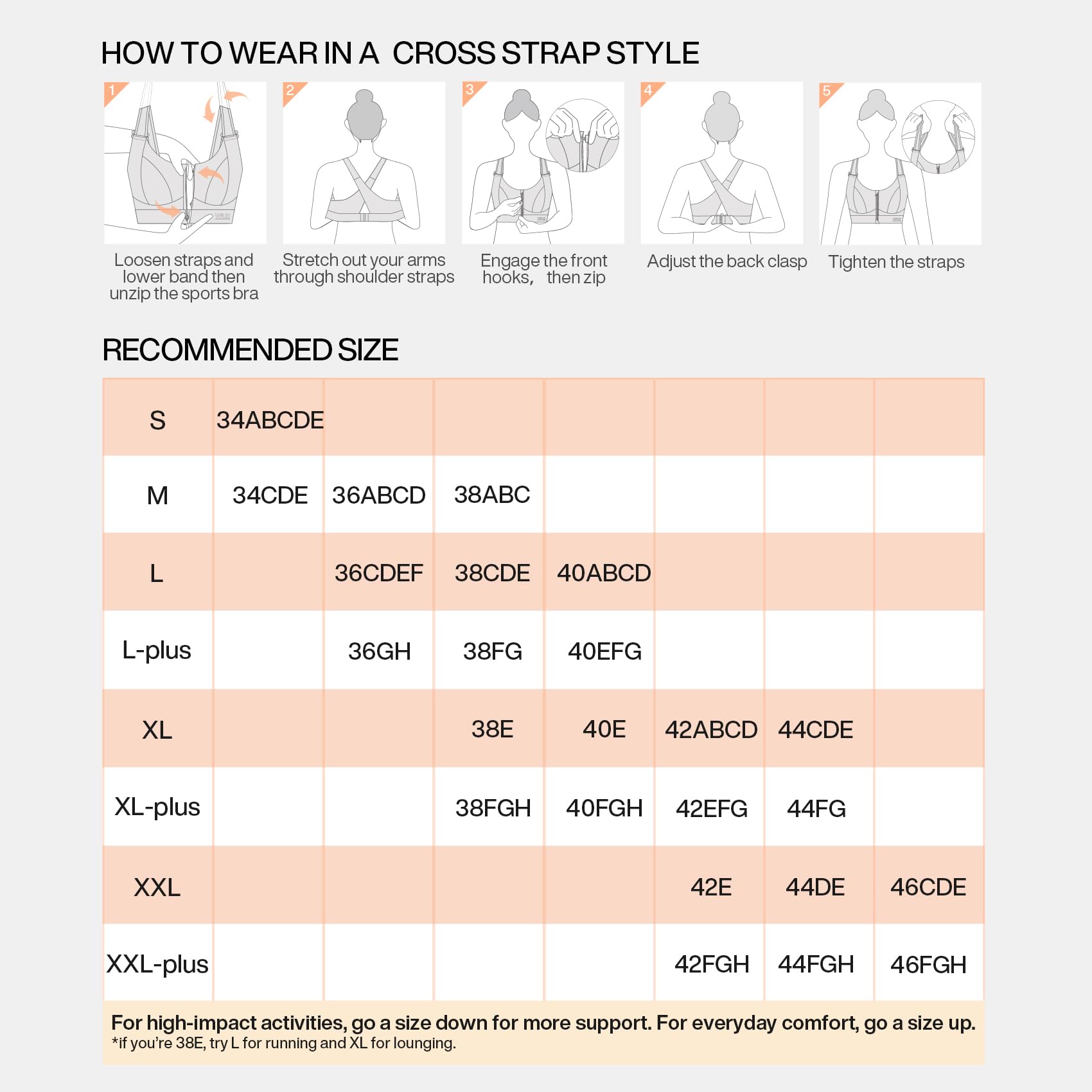 Reggiseni sportivi ad alto impatto per le donne con cerniera frontale regolabile Plus Size reggiseno da allenamento copertura completa rimovibile imbottito corsa