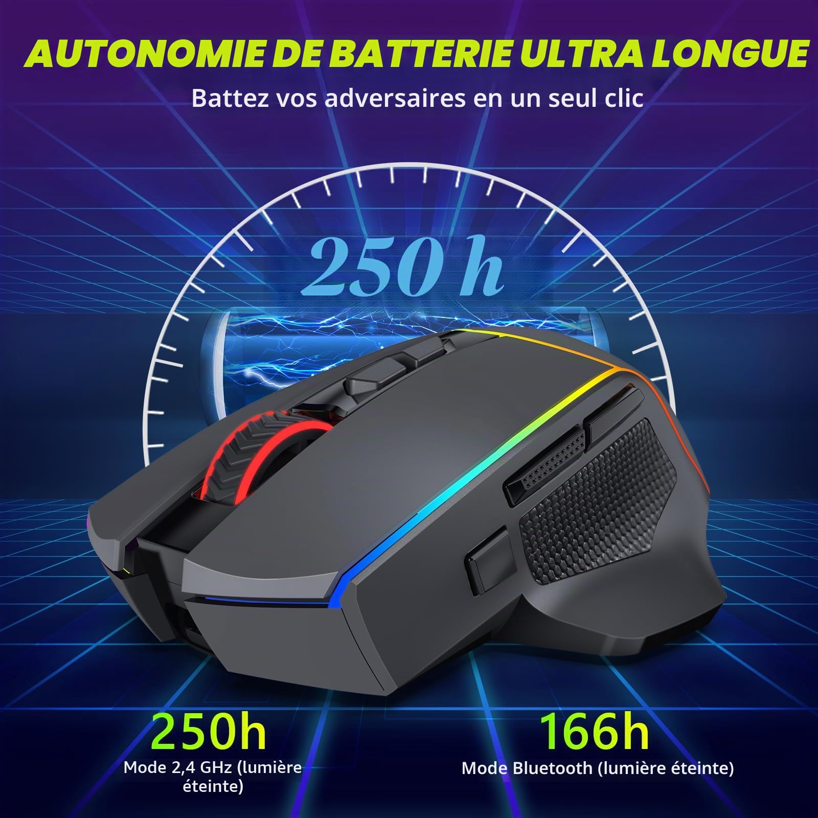 Redragon Souris de Jeu sans Fil, 2,4 G/USB-C/Bluetooth, Ergonomique, 8000 DPI, rétroéclairage RVB, entièrement programmable, Rechargeable sans Fil pour Ordinateur Portable, PC, Mac, M814