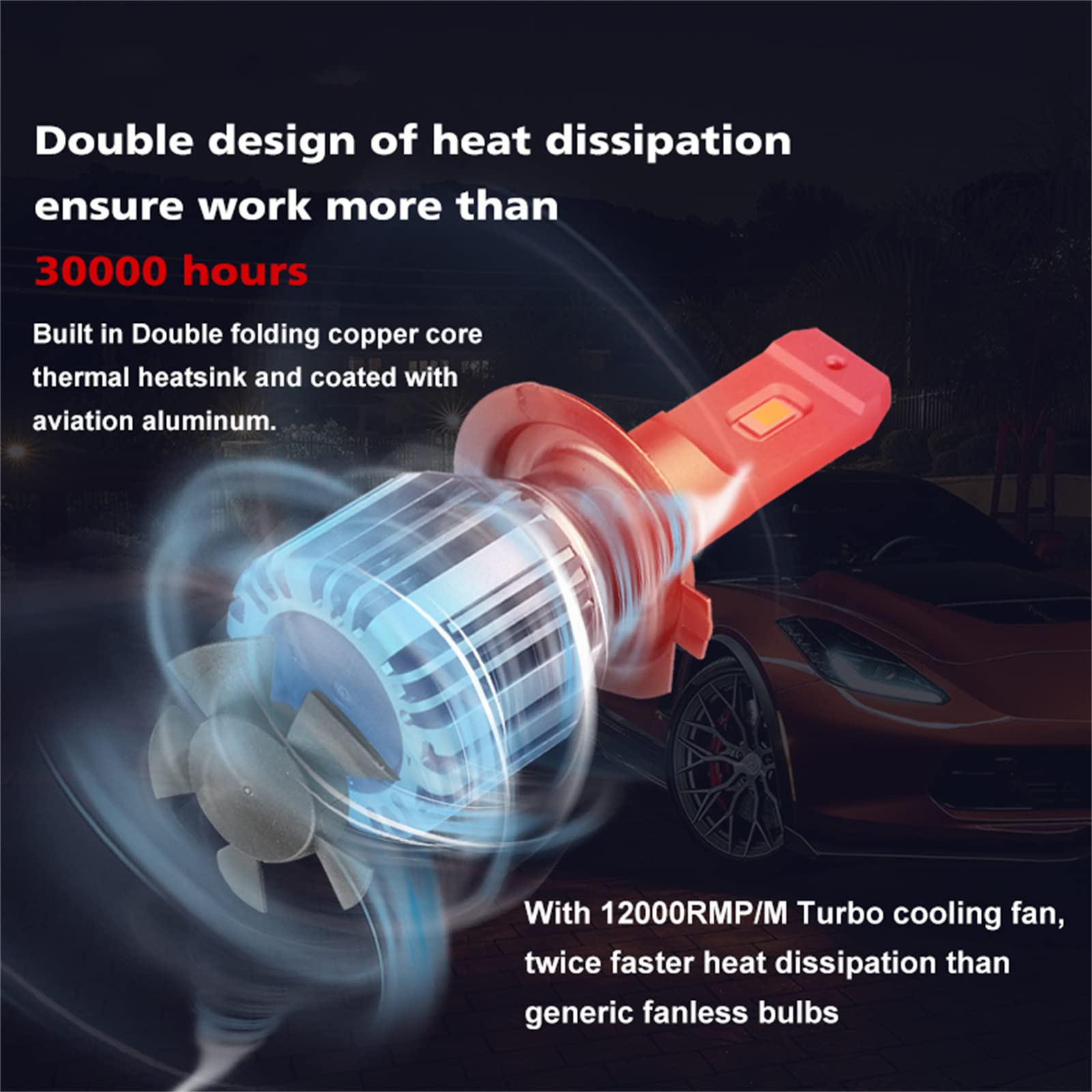 20000LM Voiture Phare Ampoule LED Lampe De Voiture Lampe Turbo Lumière Super Luminosité Pour Phares Antibrouillard 12V, IP68 Étanche, Pack De 2,H7