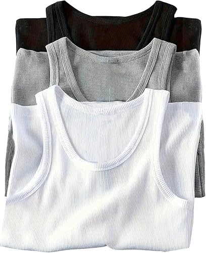 OYOANGLE Men's 3 Pack Ribbed Tank Tops Crew Neck Solid Sleeveless Shirts Gym Wor