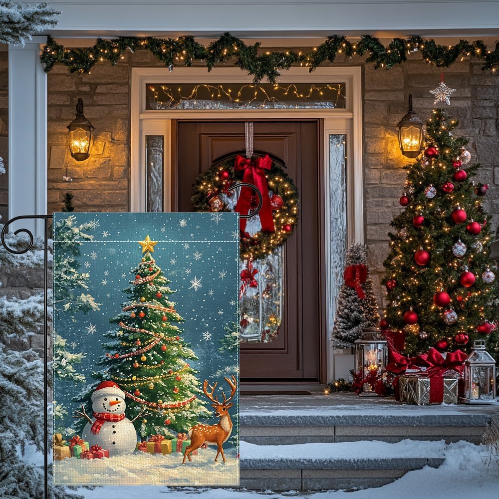 Winter Snowman Snowflake Garden Flag 12x18 Inch Double Sided Reindeer Christmas Tree Yard Outdoor Flag House Holiday Outside Decoration - Image 8