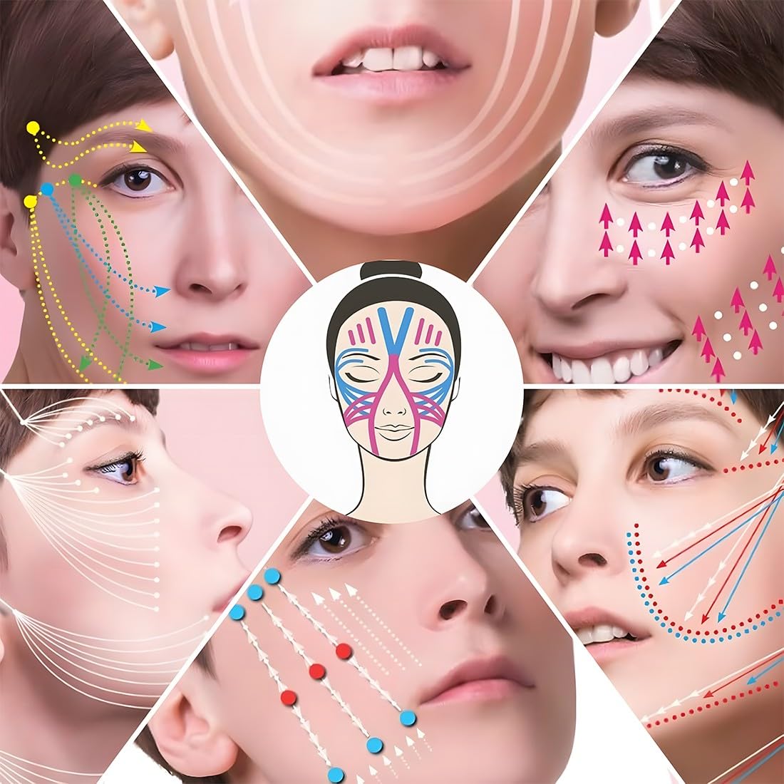 NJCXOLA Cinta Lifting Facial,2 Piezas Cinta Lifting Facial,Parches Antiarrugas,Parches Antiarrugas,Cinta Kinesiologica Profesional (2.5CM * 5M)