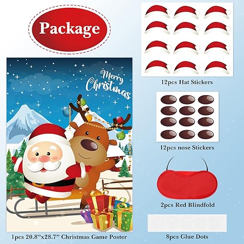 Miniatura 3 de Juegos de fiesta de Navidad, pin the nose on the Reindeer y Pin the Hat on The Santa Decoración de fiesta de Navidad con vendas y calcomanías para