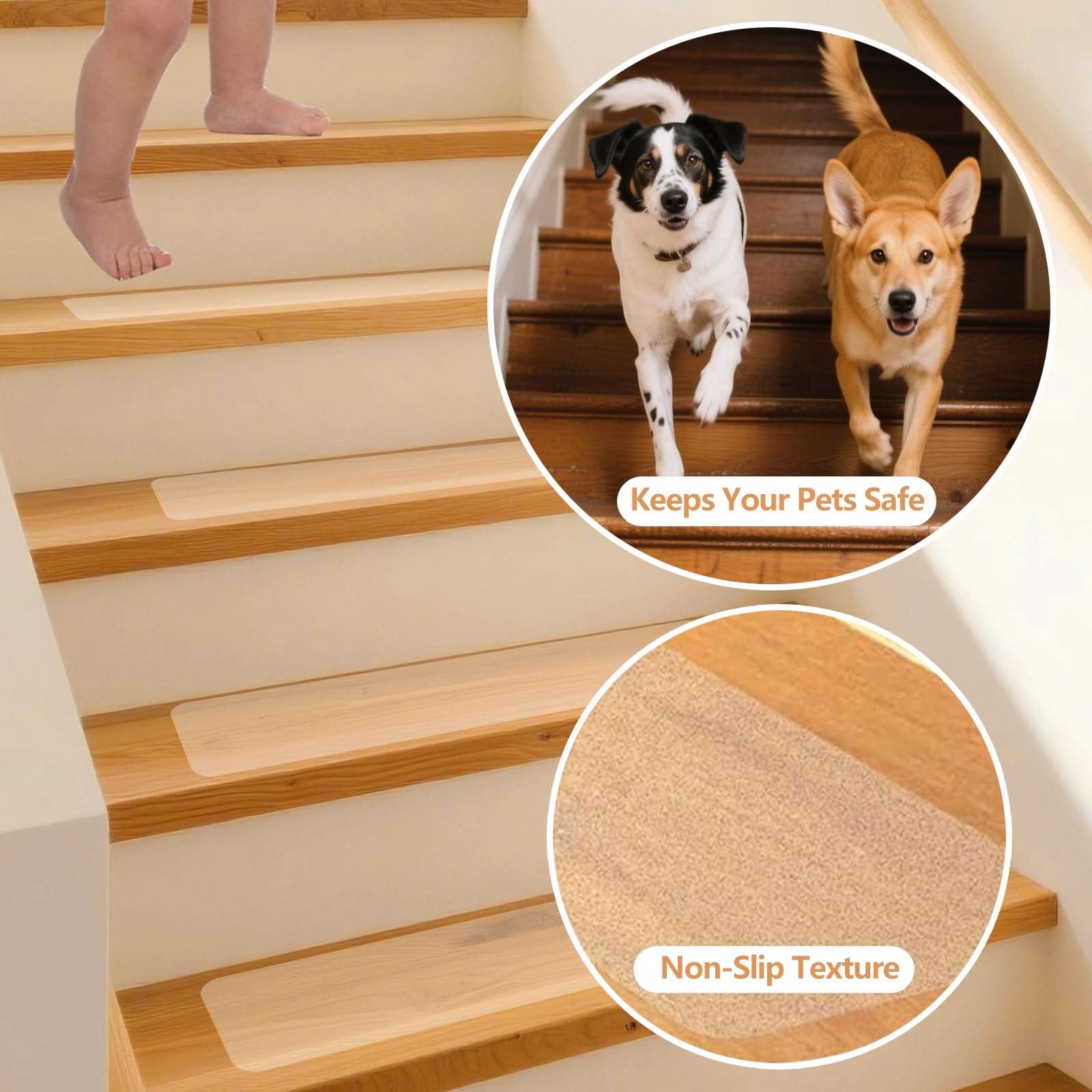 30pc Treppenstufen Matten für Treppen Selbstklebend-15x60 | Antirutschmatte Transparent Antirutschstreifen Stufenmatten Rutschfeste Anti Rutsch Streifen Treppe Wasserfeste