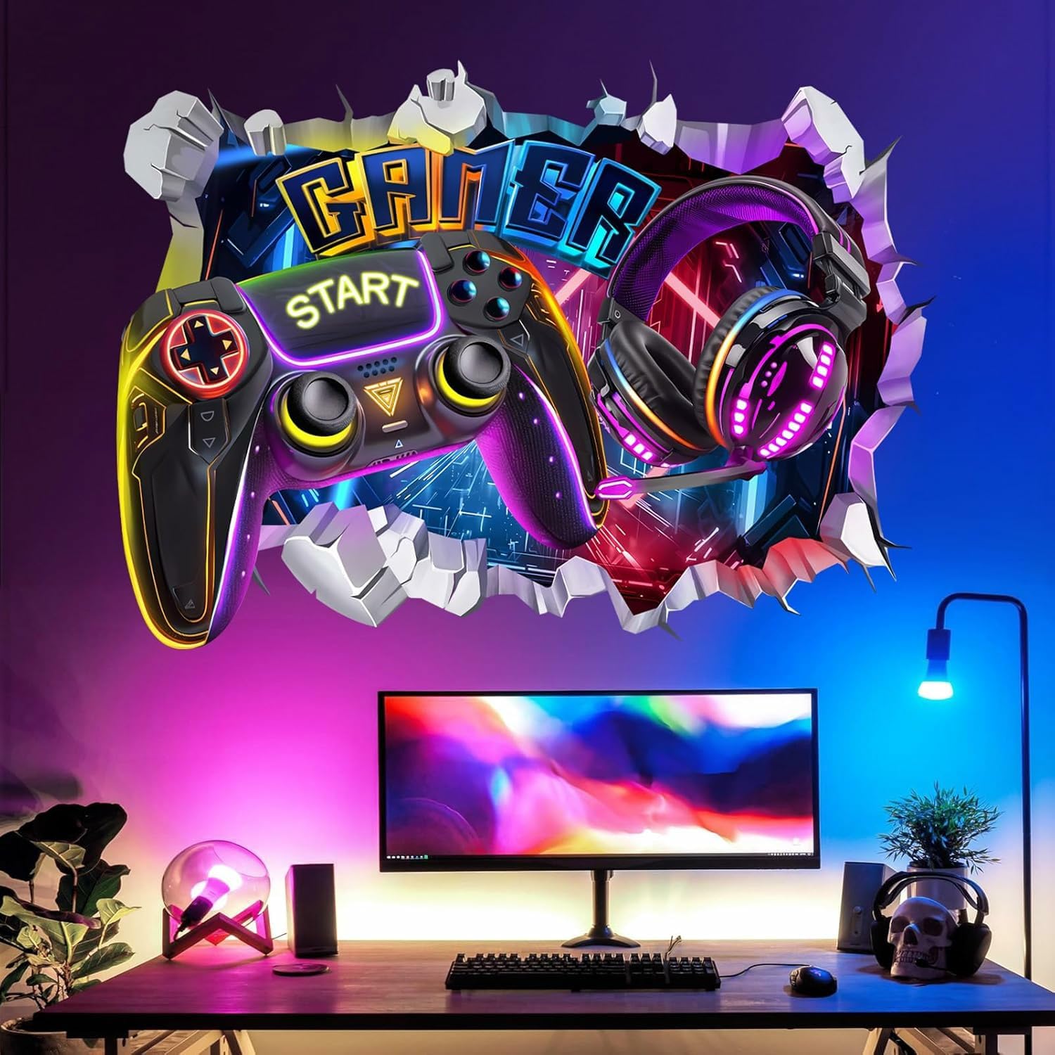 GADGETS WRAP 3D Gamer Boy Wall Sticker Gaming Room Controller Video Game Wall Sticker Teenager's Room Children's Room Boys Bedroom Playroom Wall Decoration-image-30