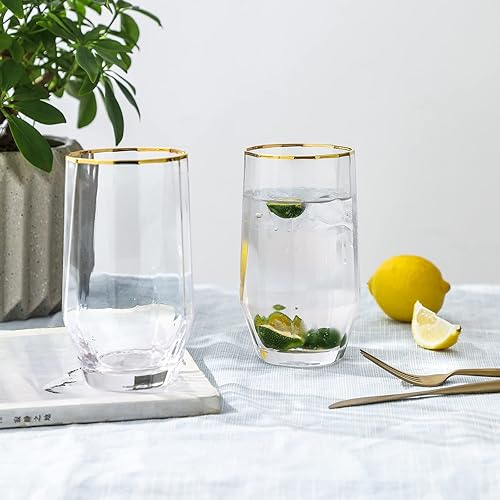 Miniatura 6 de Gold Rim - Juego de 6 vasos para beber grandes y altos de 215 onzas cristalinas para mojito cóctel agua cerveza coque refrescos y bebidas mixtas